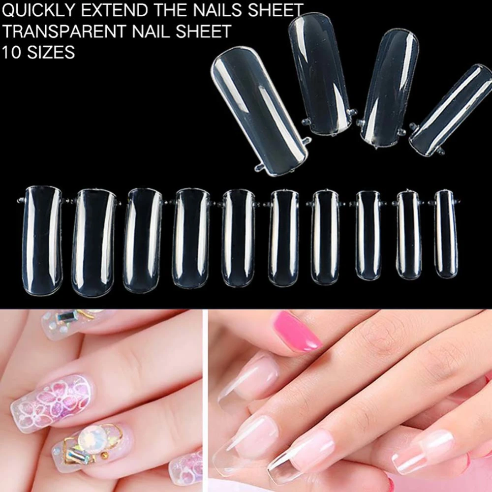 100Pcs Acrylic Fake Nails Builder Tool Kit Artificial Fingernails Clear Full Tips