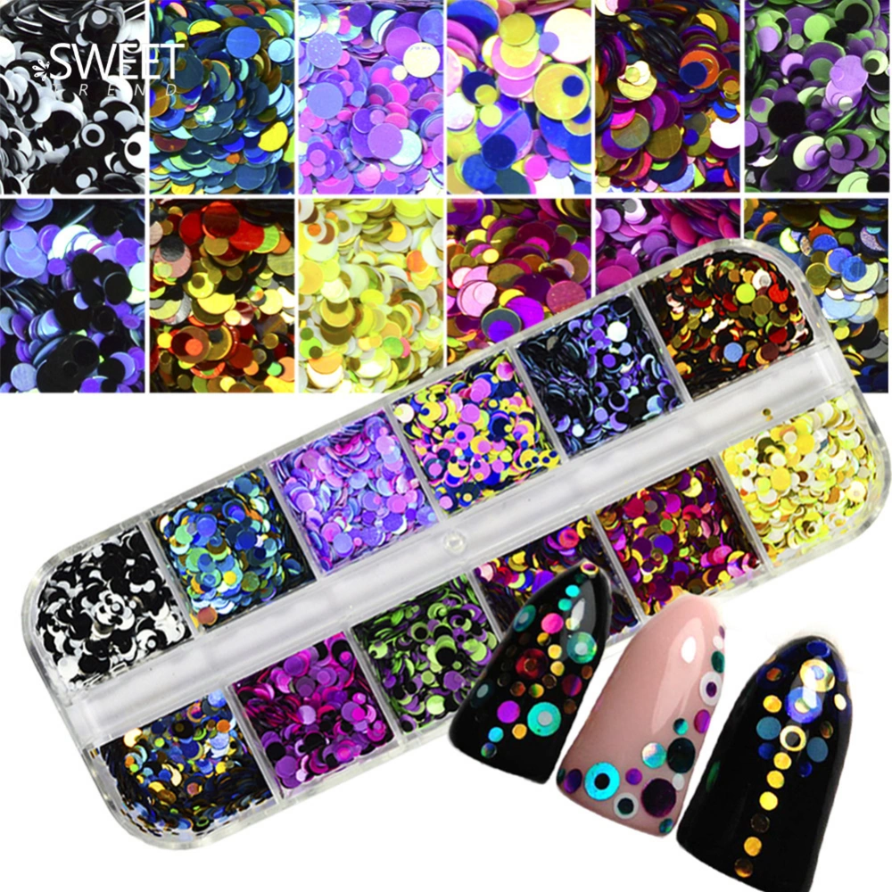 12 Grid Glitter Mixed Mirror Round Nail Art Sequins DIY Manicure Decoration