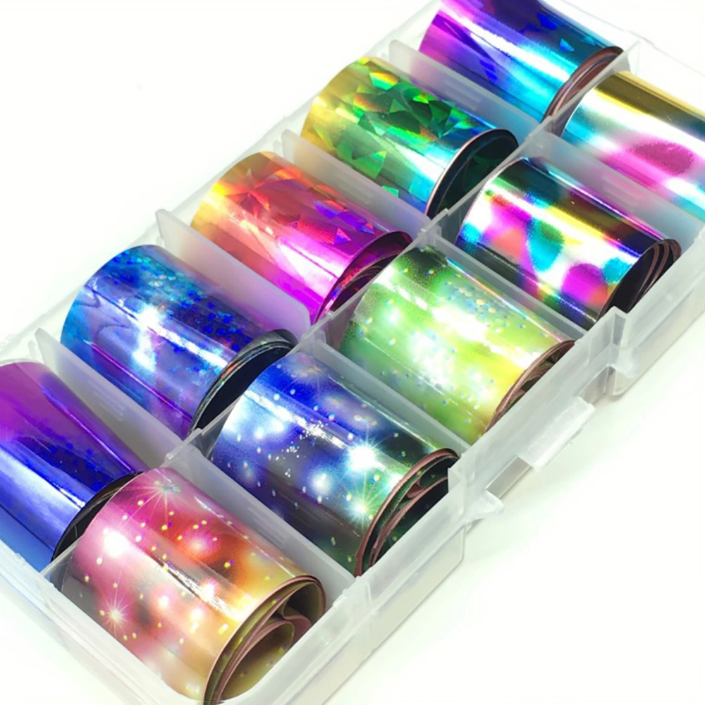 10 Rolls Holographic Nail Art Sticker Decal Starry Sky DIY Manicure Decor