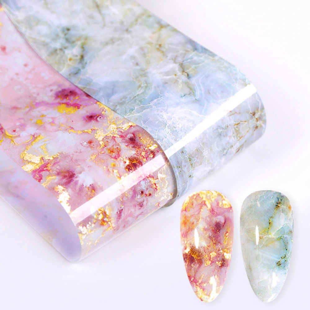 Marble Stained Starry Nail Art Sticker Pink Blue Foil Manicure Transfer Decals