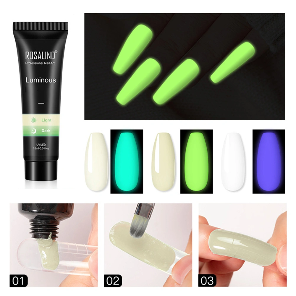 ROSALIND 15ml Luminous Nail Design Extension Tips Builder Glue Glow in Dark