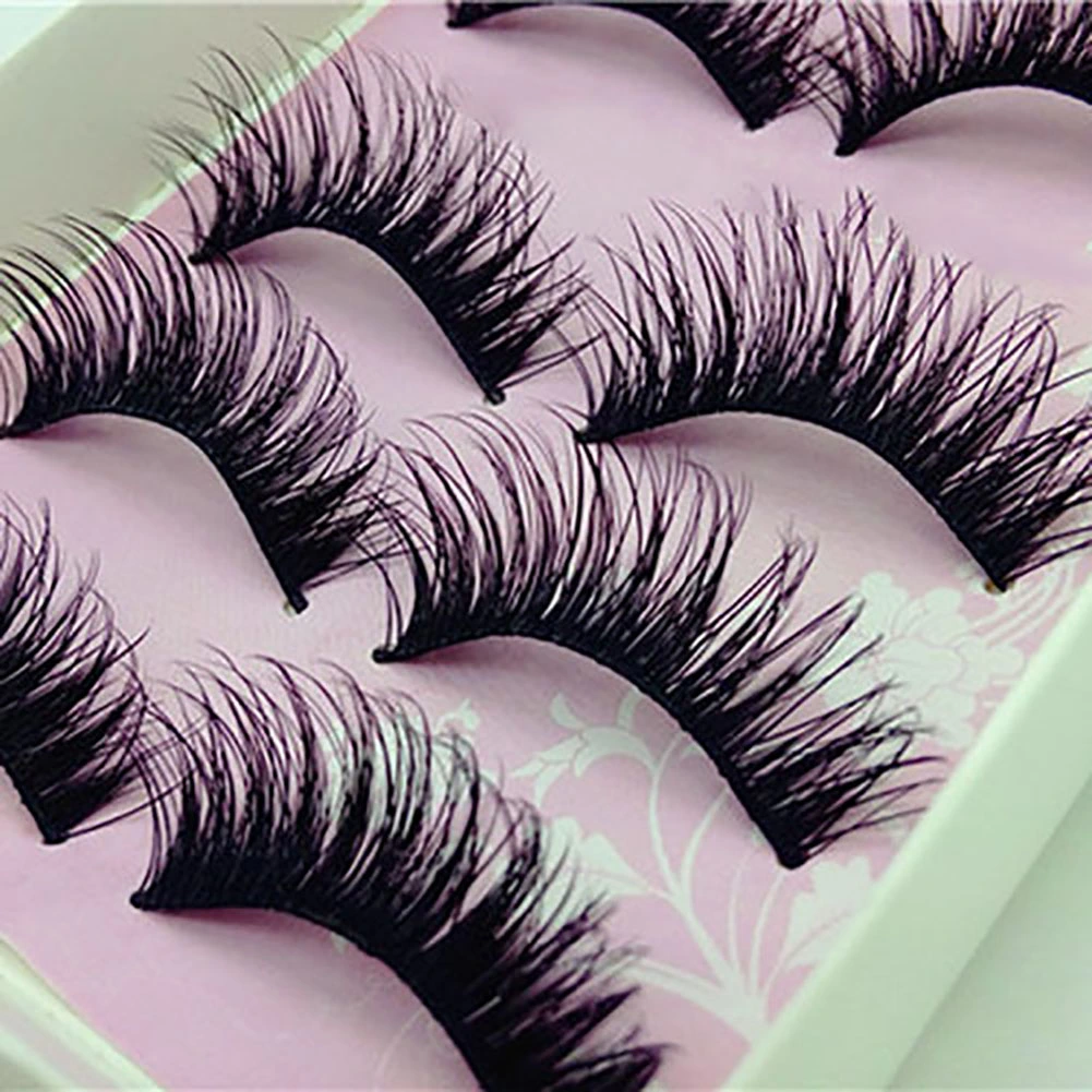 5Pairs Natural Long Cross Makeup Thick Fake Lashes Stage Party False Eyelashes