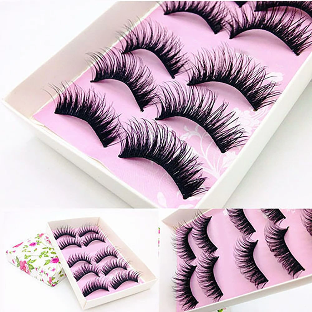 5Pairs Natural Long Cross Makeup Thick Fake Lashes Stage Party False Eyelashes