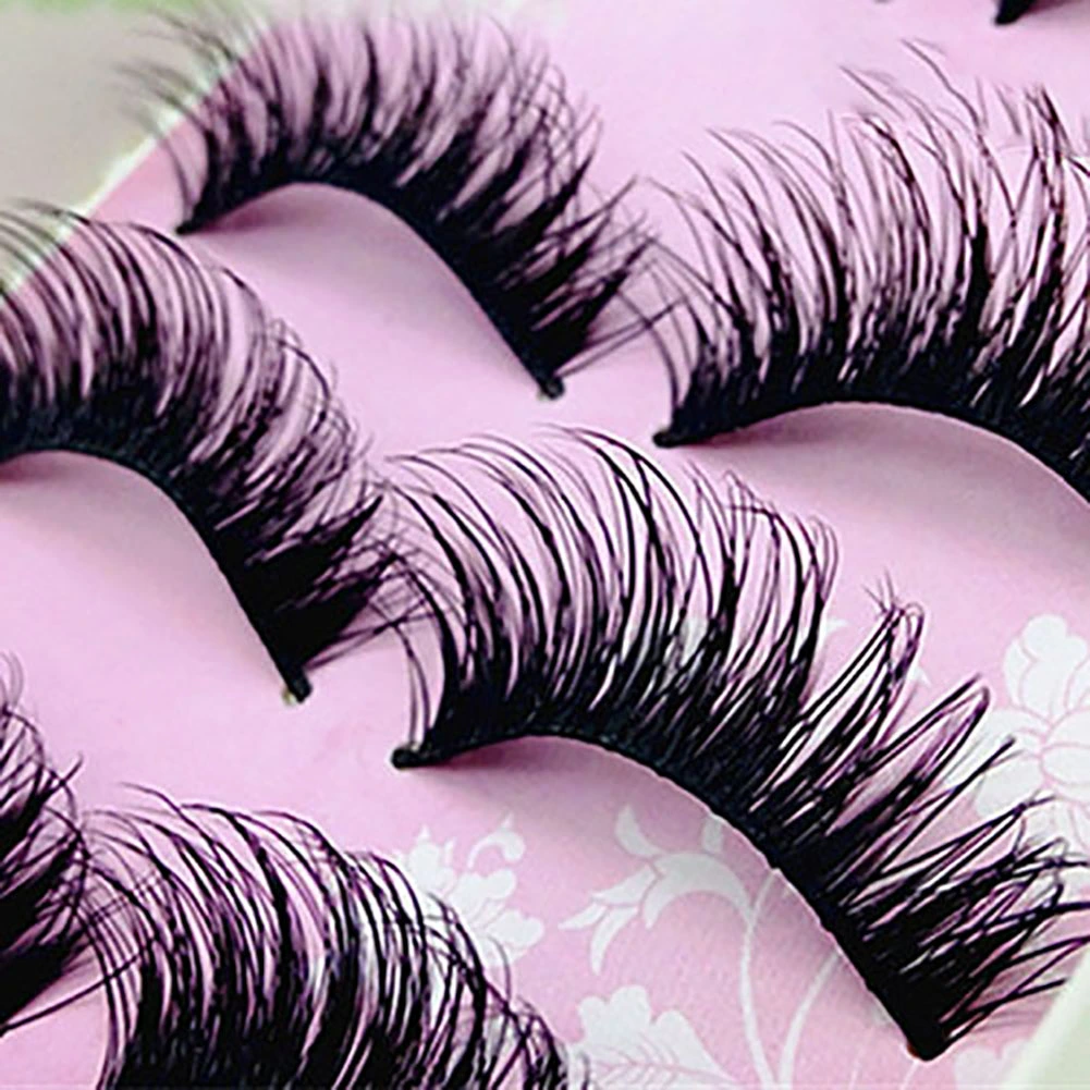 5Pairs Natural Long Cross Makeup Thick Fake Lashes Stage Party False Eyelashes