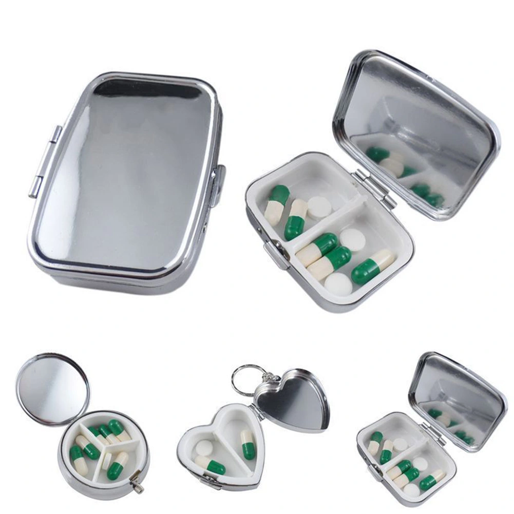 Durable Metal Heart Round Medicine Organizer Holder Container Pill Box Case