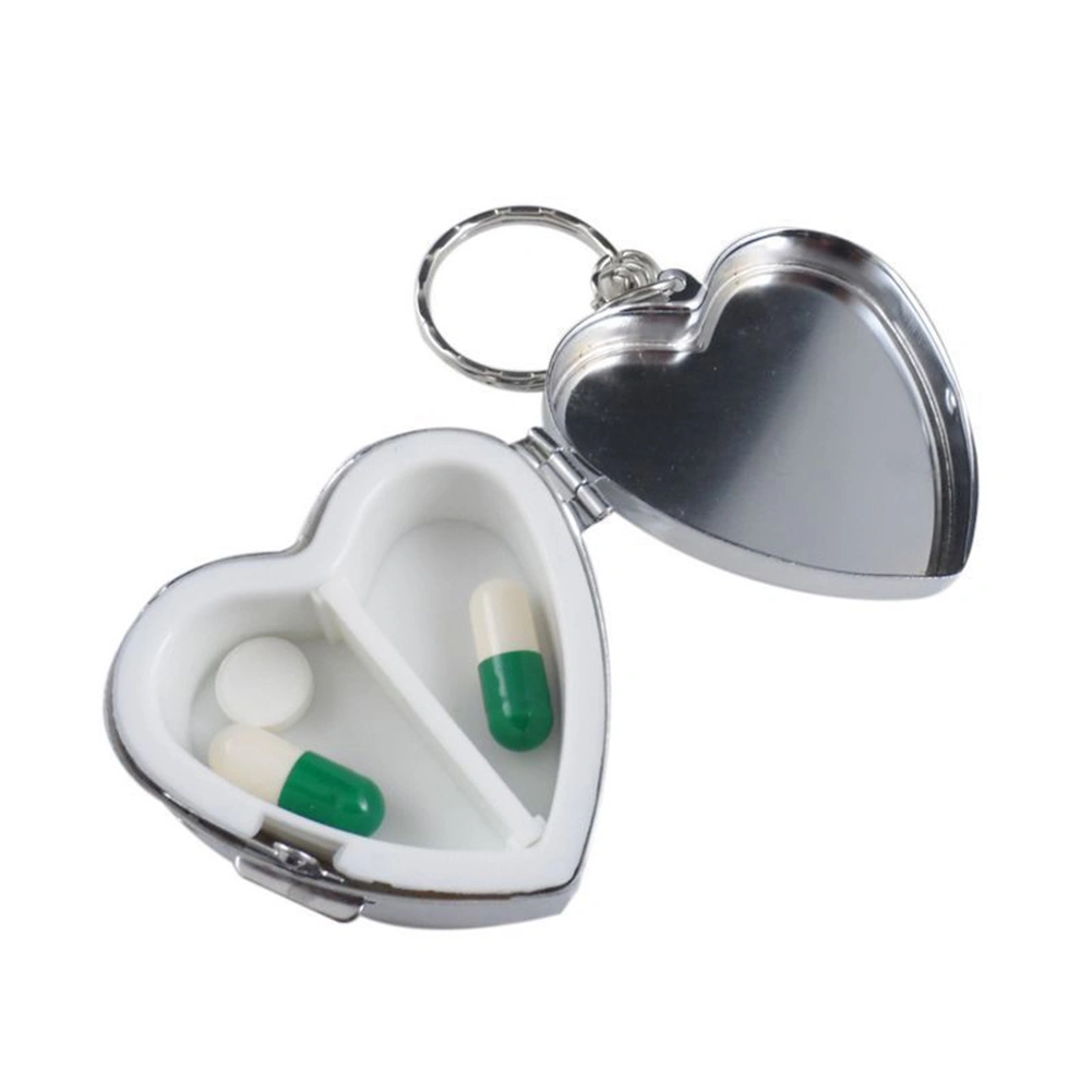 Durable Metal Heart Round Medicine Organizer Holder Container Pill Box Case