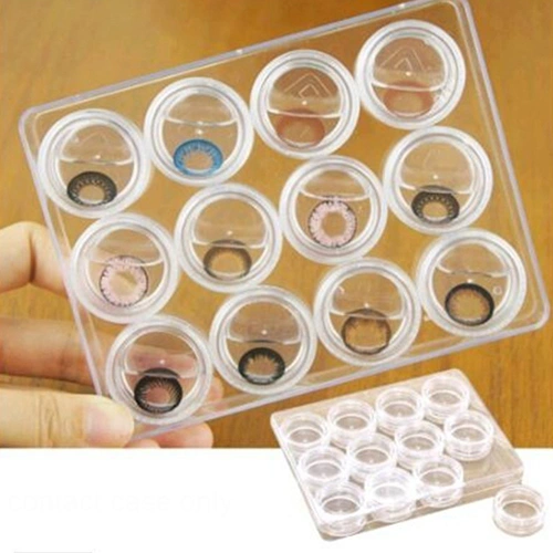 12 Grids Clear Contact Lens Case Left Right Sign Contact Lens Holder Storage Box
