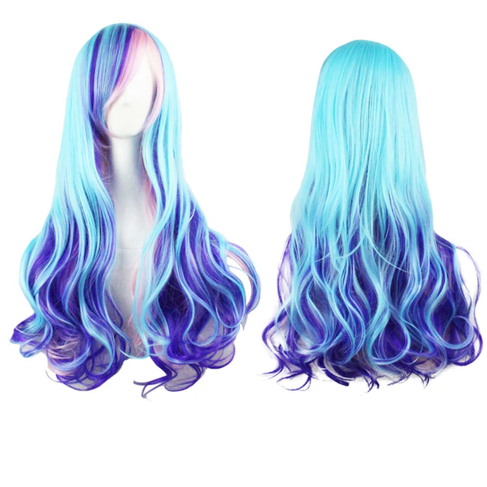 70cm Women Gradient Color Long Big Wave Curly Full Wig for Cosplay Anime Party