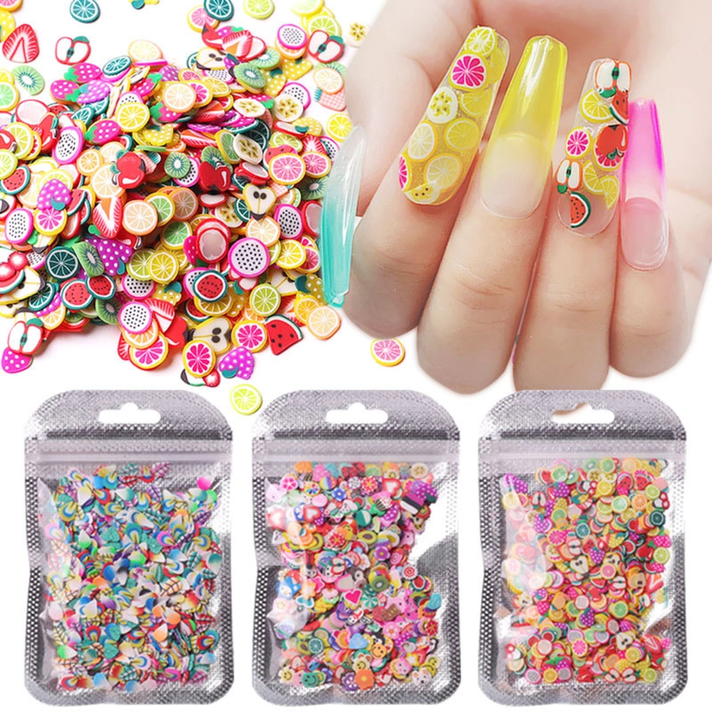 1000Pcs/Set Nail Slices Fruit Feather Shape Ultra Thin Polymer Clay Soft Mixed Nail Art Slime DIY Charms for Gift