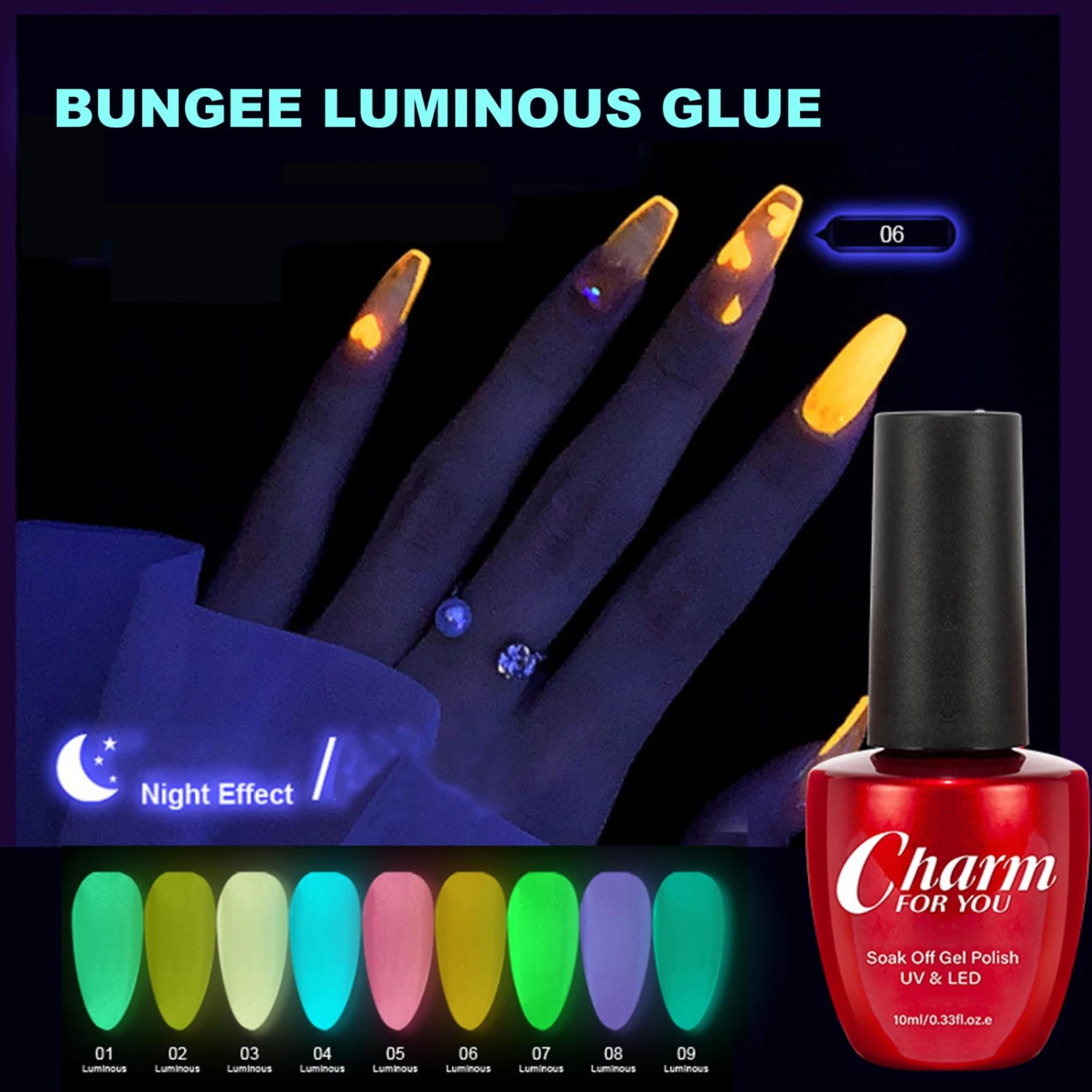 10ml Nail Luminous Polish Quick Dry Long Lasting Candy Color Night Glowing Nail Gel Polish Fluorescent Lacquer for Manicure