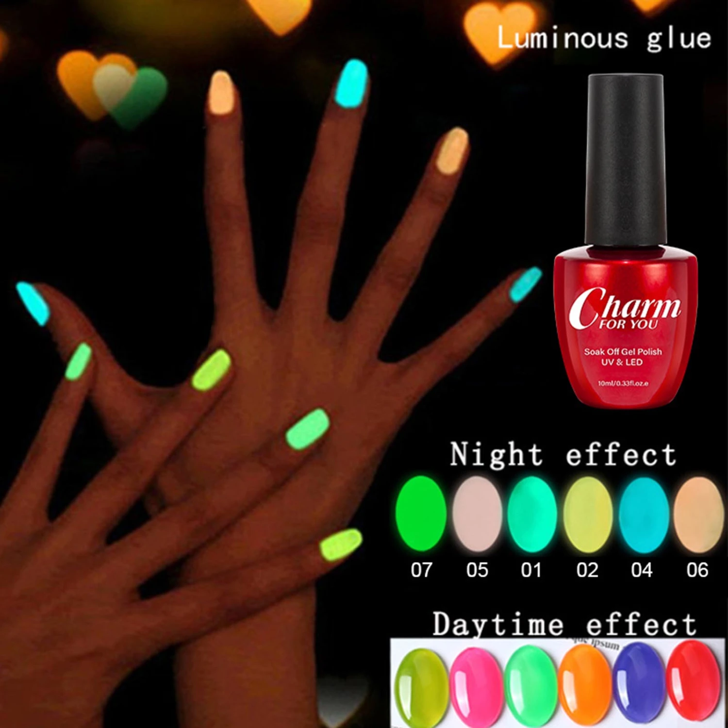 10ml Nail Luminous Polish Quick Dry Long Lasting Candy Color Night Glowing Nail Gel Polish Fluorescent Lacquer for Manicure