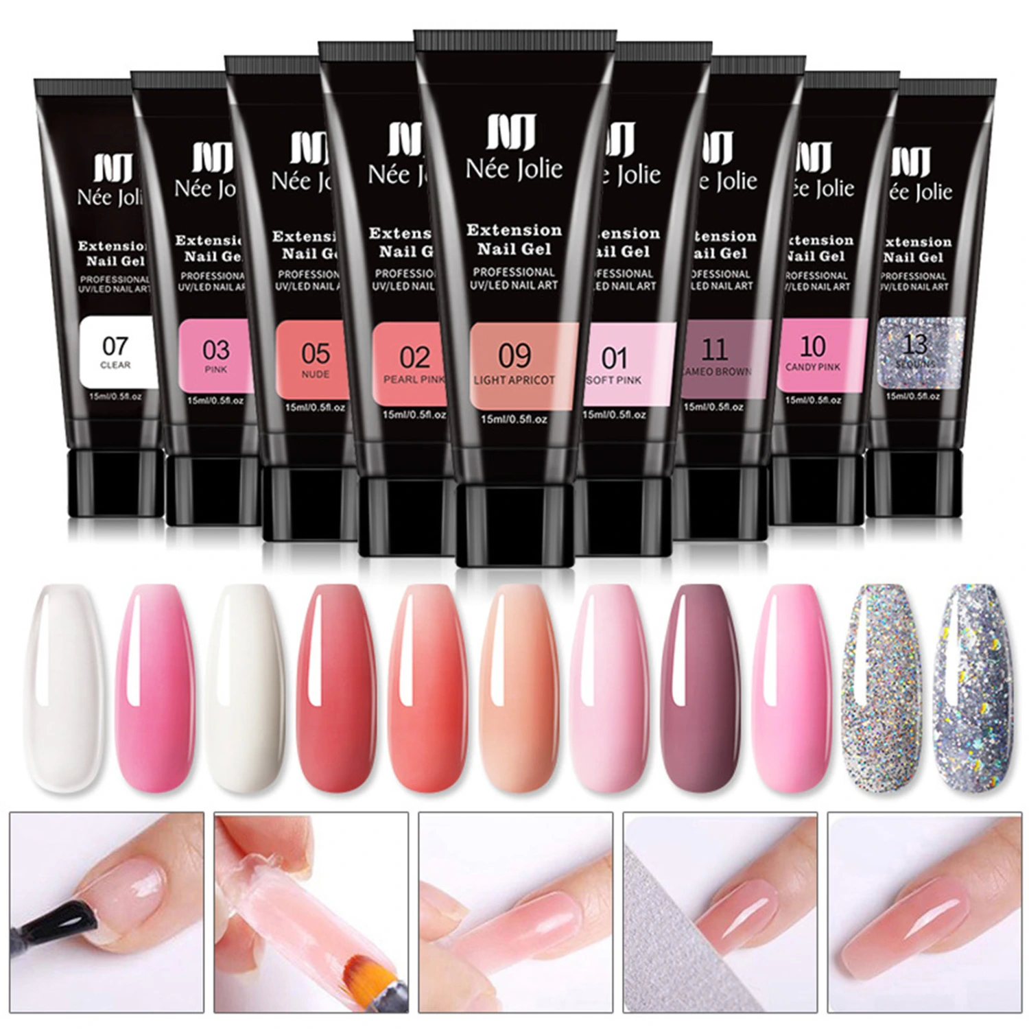 15ml Nail Extension Gel Excellent Saturation Tips Extending Various Colors Clear Quick Building Nails Finger Manicure Gel for Salon