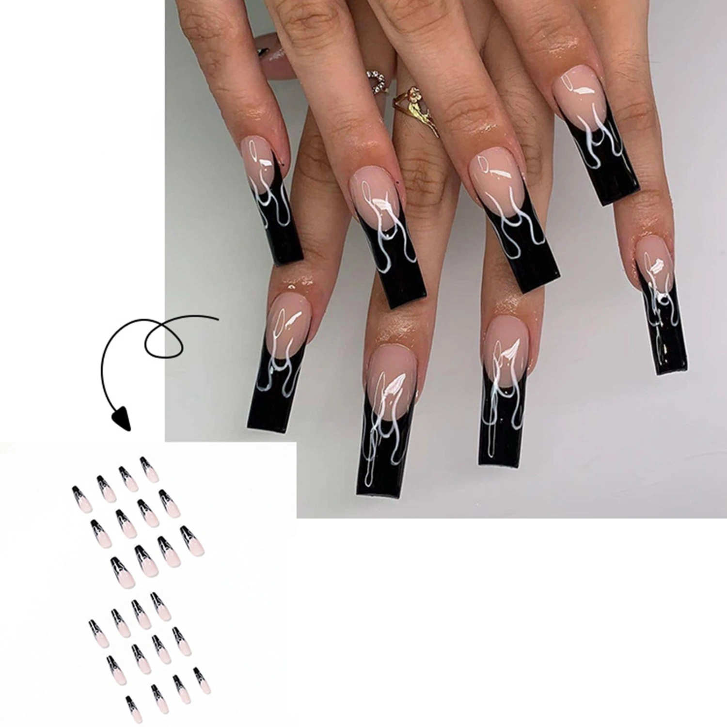 24Pcs/Set Nail Tip Good Ductility Flame Effect Ultra Thin French Luxury Fake Extra Long Press On Fire Nails for Manicure