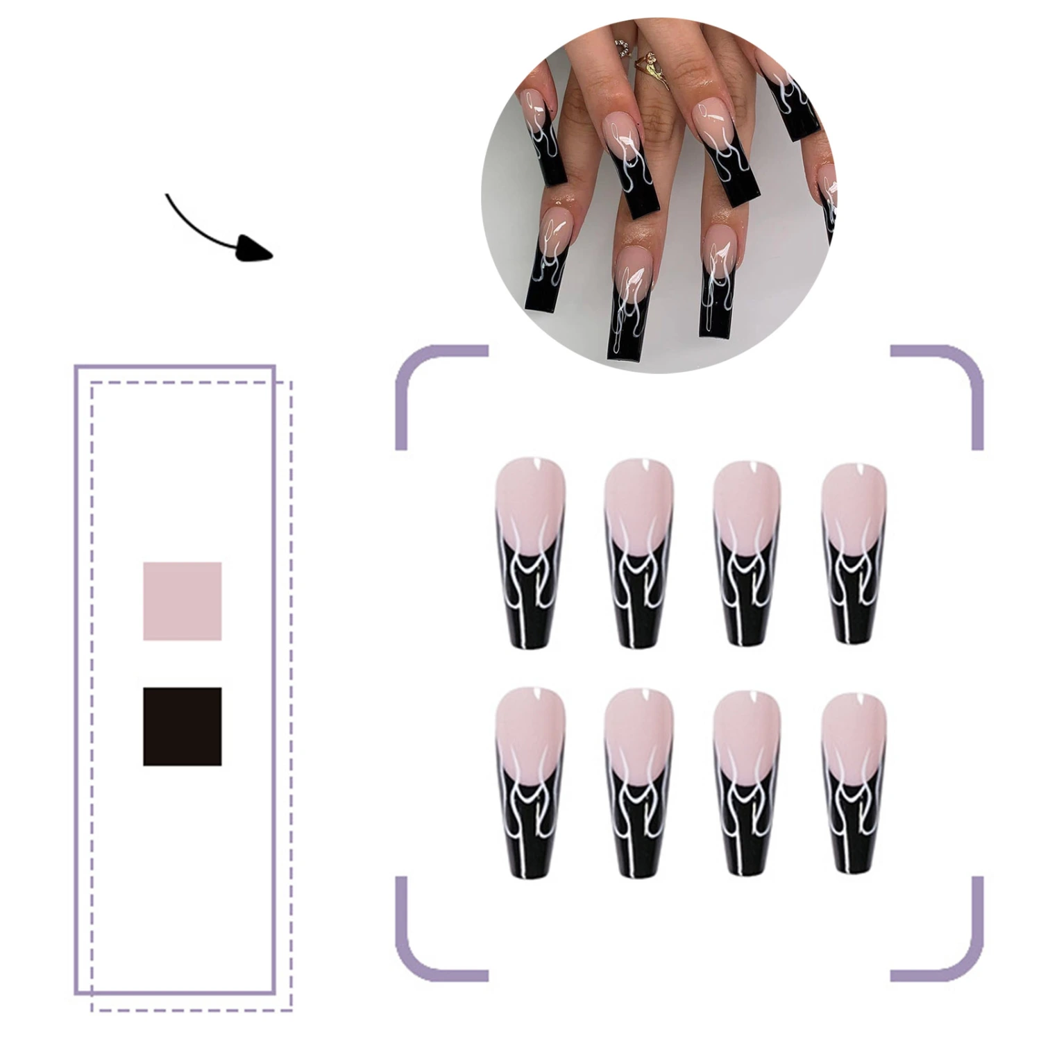 24Pcs/Set Nail Tip Good Ductility Flame Effect Ultra Thin French Luxury Fake Extra Long Press On Fire Nails for Manicure