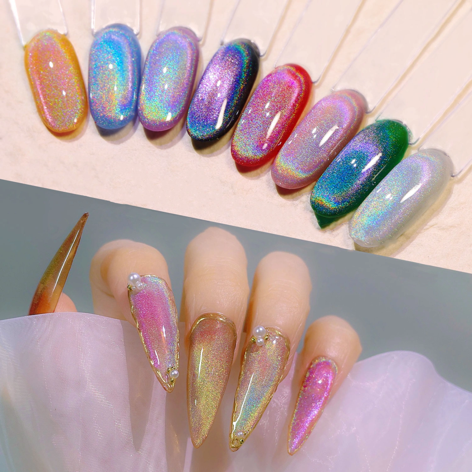 8ml Nail Polish Quick Drying Cat Eye Effect Mild Sparkling Gel Nail Polish Reflective Glitter Gel Coat for Salon