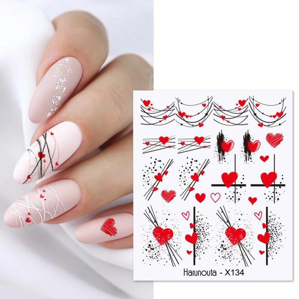 Nail Sticker Romantic 3D Effects Ultra Thin Flower Love Design Valentine Nail Water Decals for Manicure