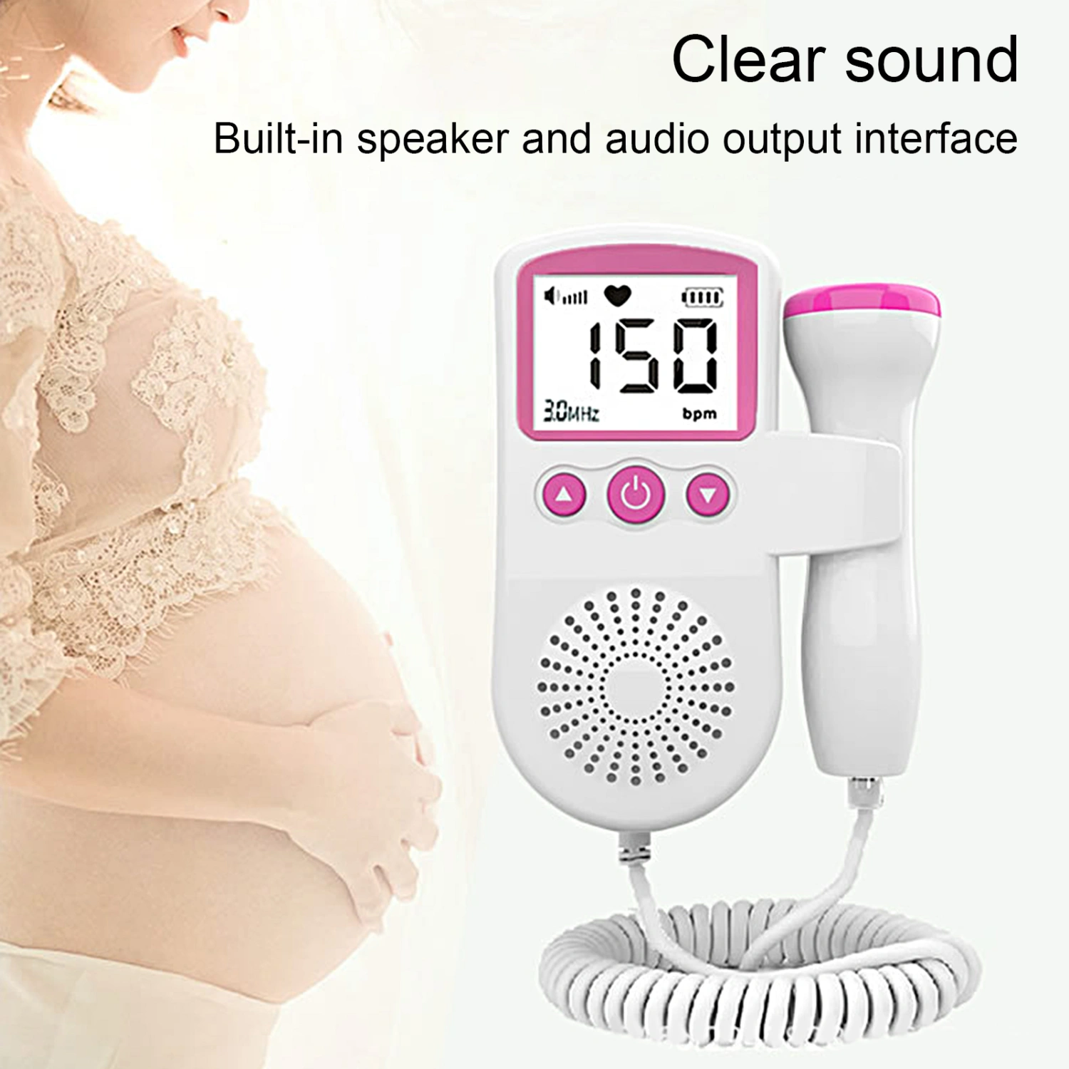 Safety Fetal Heartbeat Detector No Radiation Low Power 50BPM-230BPM Prenatal Heart Rate Detector Household Supplies 