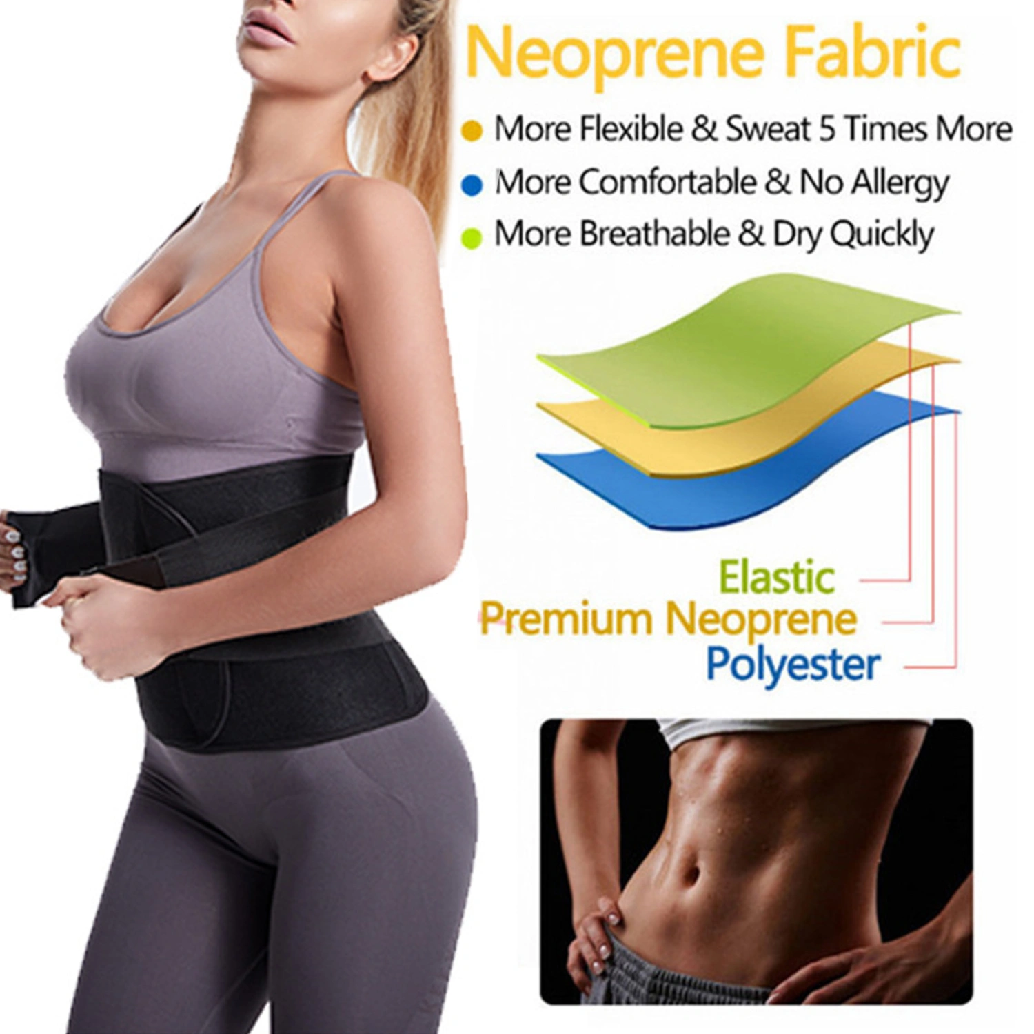 Waist Support Belt Fat Burning Pressurized Heavy Sweating Fastener Tape Design Fitness Yoga Postpartum Slimming Belt Sports Supply