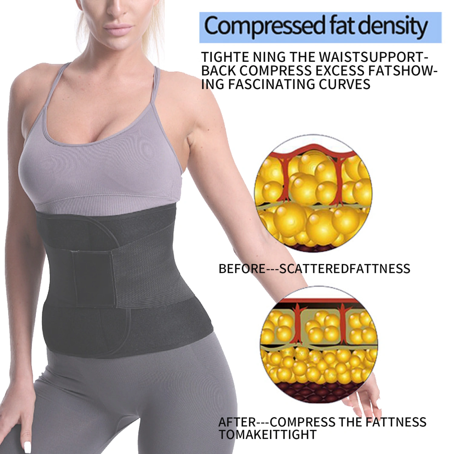 Waist Support Belt Fat Burning Pressurized Heavy Sweating Fastener Tape Design Fitness Yoga Postpartum Slimming Belt Sports Supply