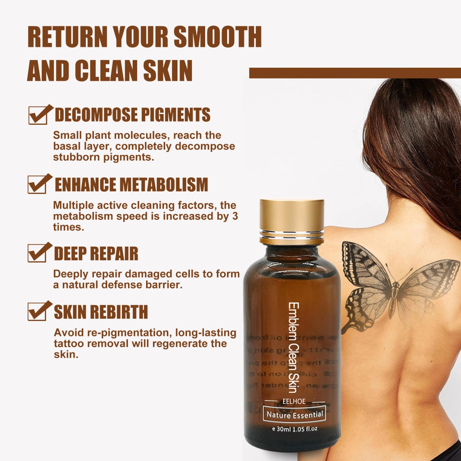 30ml Tattoo Removal Liquid Safe Easy to Use Plant Extracts Clean Tattoo Skin Liquid for Body