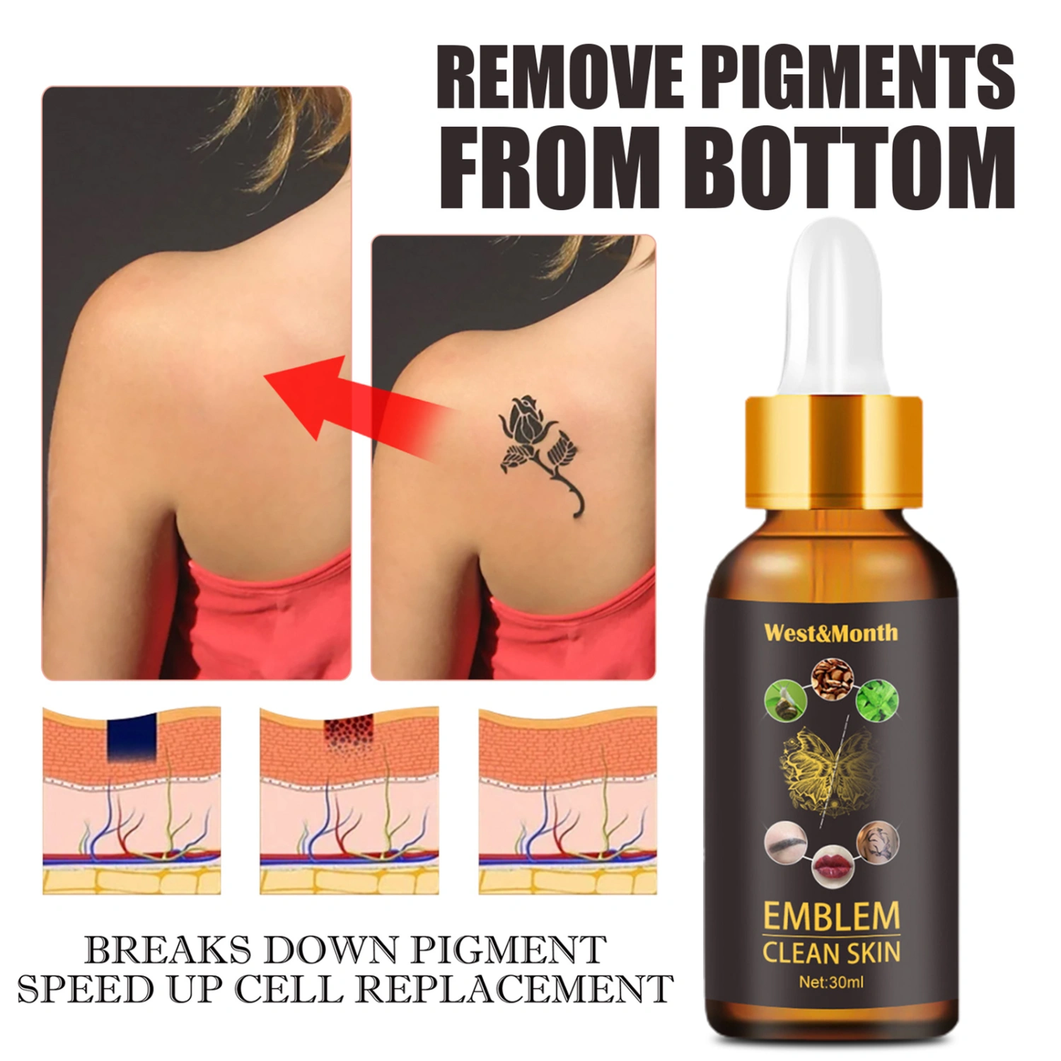 30ml Tattoo Removal Liquid Safe Easy to Use Plant Extracts Clean Tattoo Skin Liquid for Body