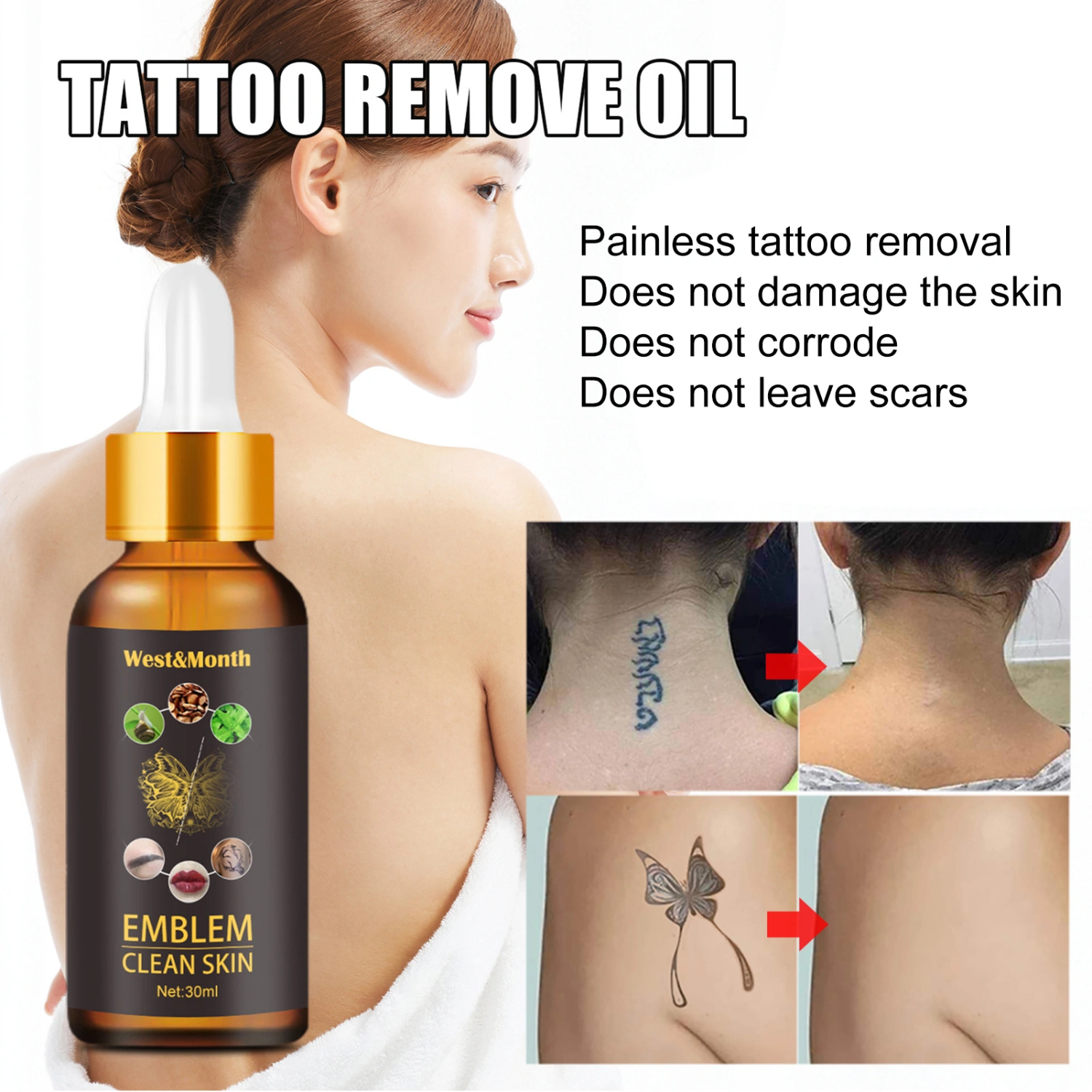 30ml Tattoo Removal Liquid Safe Easy to Use Plant Extracts Clean Tattoo Skin Liquid for Body