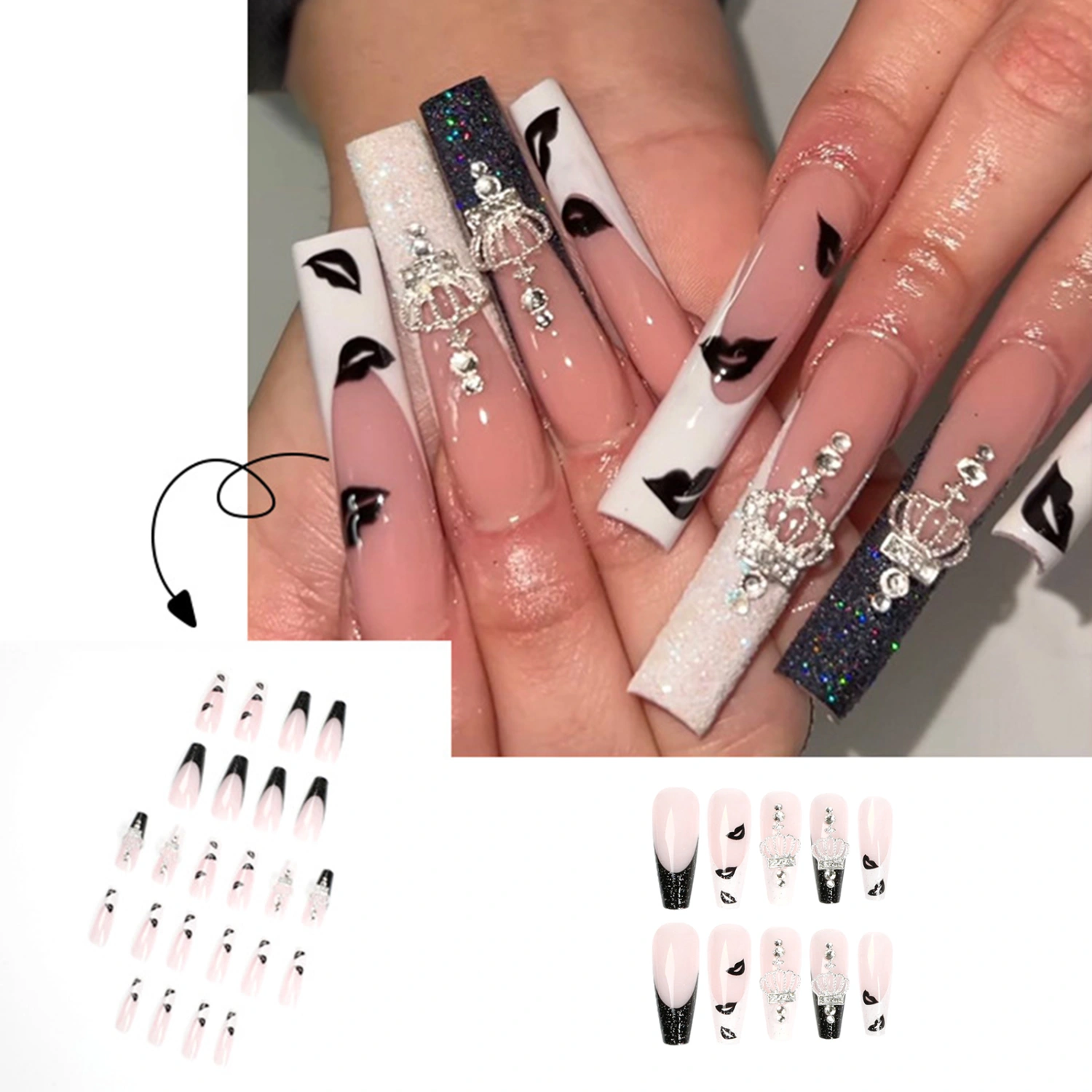 1 Set Fake Nails Sufficient Quantity Vivid Color ABS Artificial Stick on Type Long Nails Luxury Fake Nails Beauty Supplies 