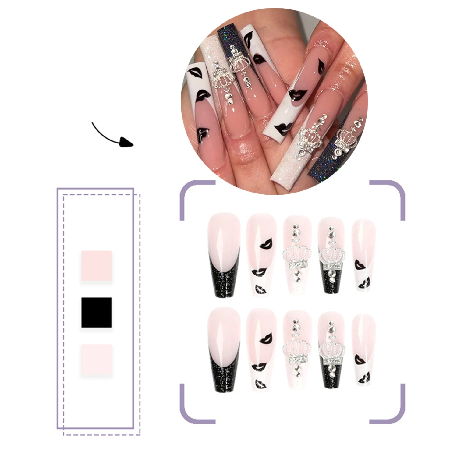 1 Set Fake Nails Sufficient Quantity Vivid Color ABS Artificial Stick on Type Long Nails Luxury Fake Nails Beauty Supplies 