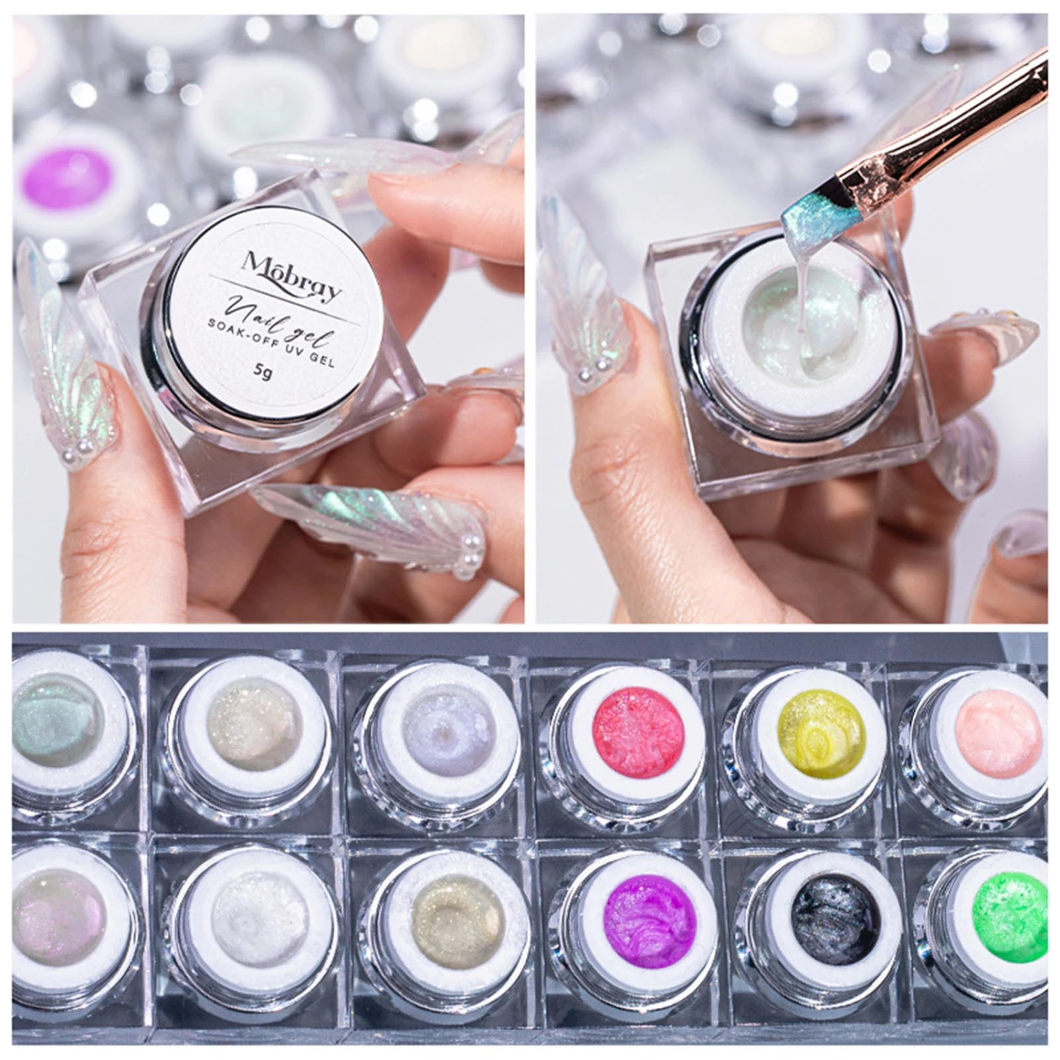 5g Nail Polish Non-Irritating Ingredient Stunning Visual Effect Fast Dry High Pigmented Easy to Apply Decorative Lightweight 3D Thread Shell Effect Gel Nail Polish Nail Supplies