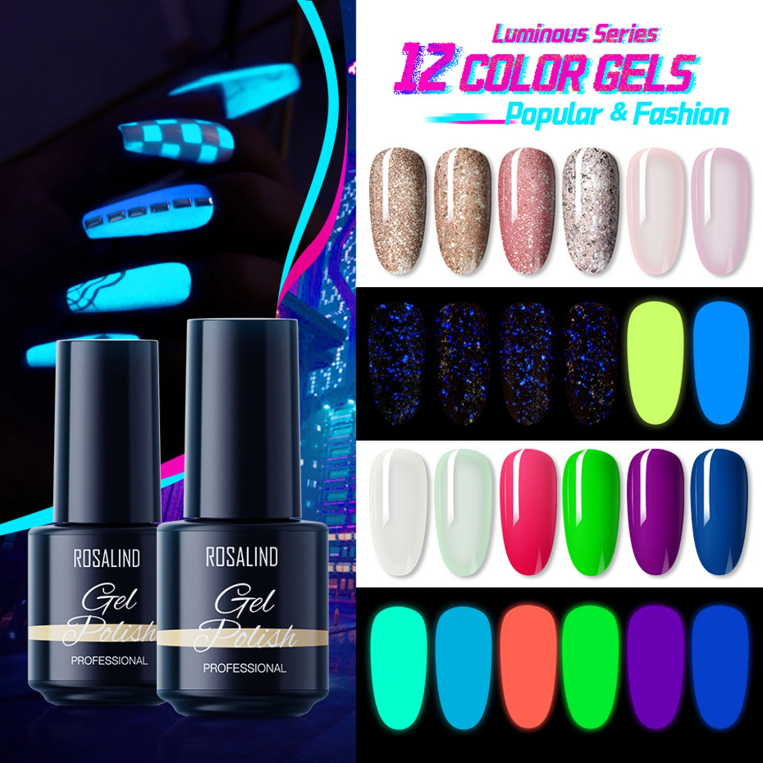 7ml Nail Polish Safe Ingredients Non-Irritation No Odor Glowing Vivid Color Decorative Multiple Styles Colorful DIY Nail Art Polish Manicure Designs Nail Supplies