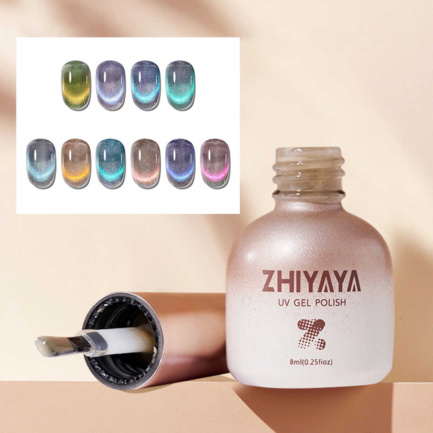 8ml Nail Polish Quick-drying Flashing Color Changeable High Brightness DIY Glossy Broken Faux Diamond Cat Eye Nail Art Gel Nail Salon Supply