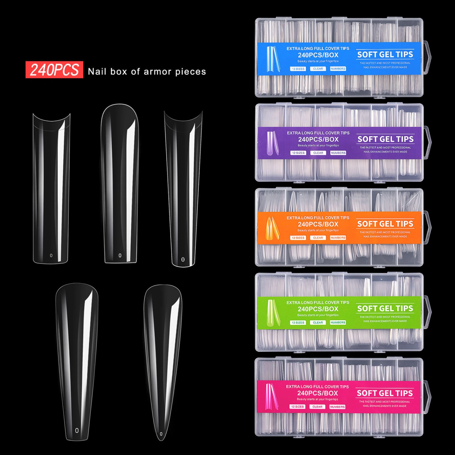 1 Box Fake Nails Transparent Plentiful Quantity Harmless High Durability Removable Extend Nails Plastic Extra Long Fake Nails Nail Art Tools Nail Supplies