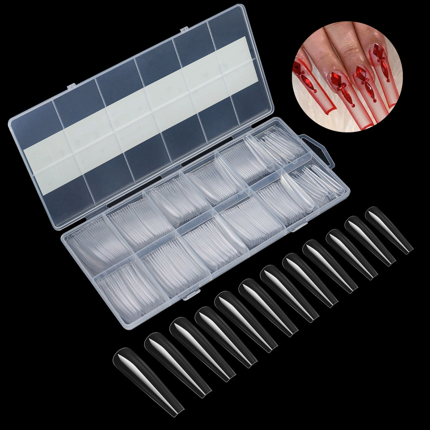 1 Box Fake Nails Transparent Plentiful Quantity Harmless High Durability Removable Extend Nails Plastic Extra Long Fake Nails Nail Art Tools Nail Supplies