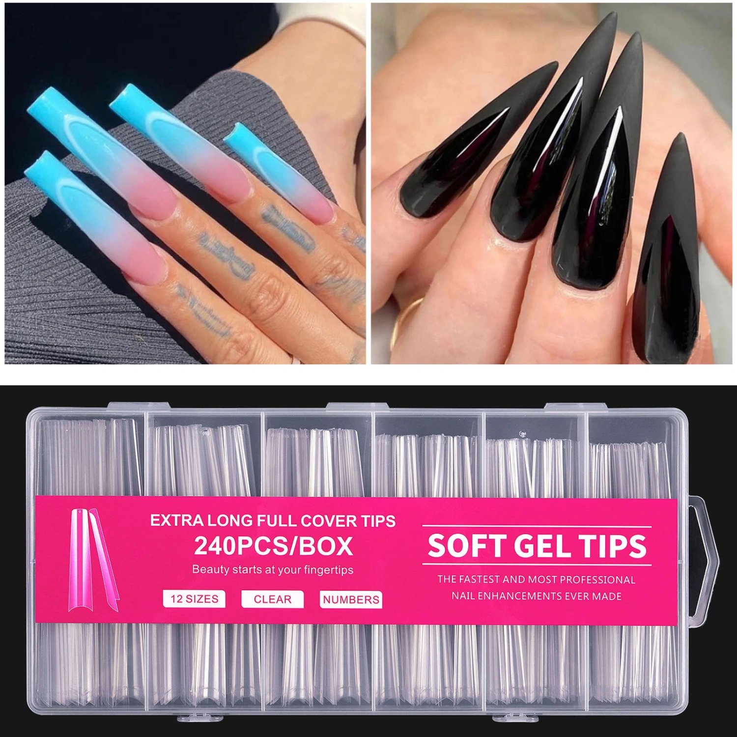 1 Box Fake Nails Transparent Plentiful Quantity Harmless High Durability Removable Extend Nails Plastic Extra Long Fake Nails Nail Art Tools Nail Supplies