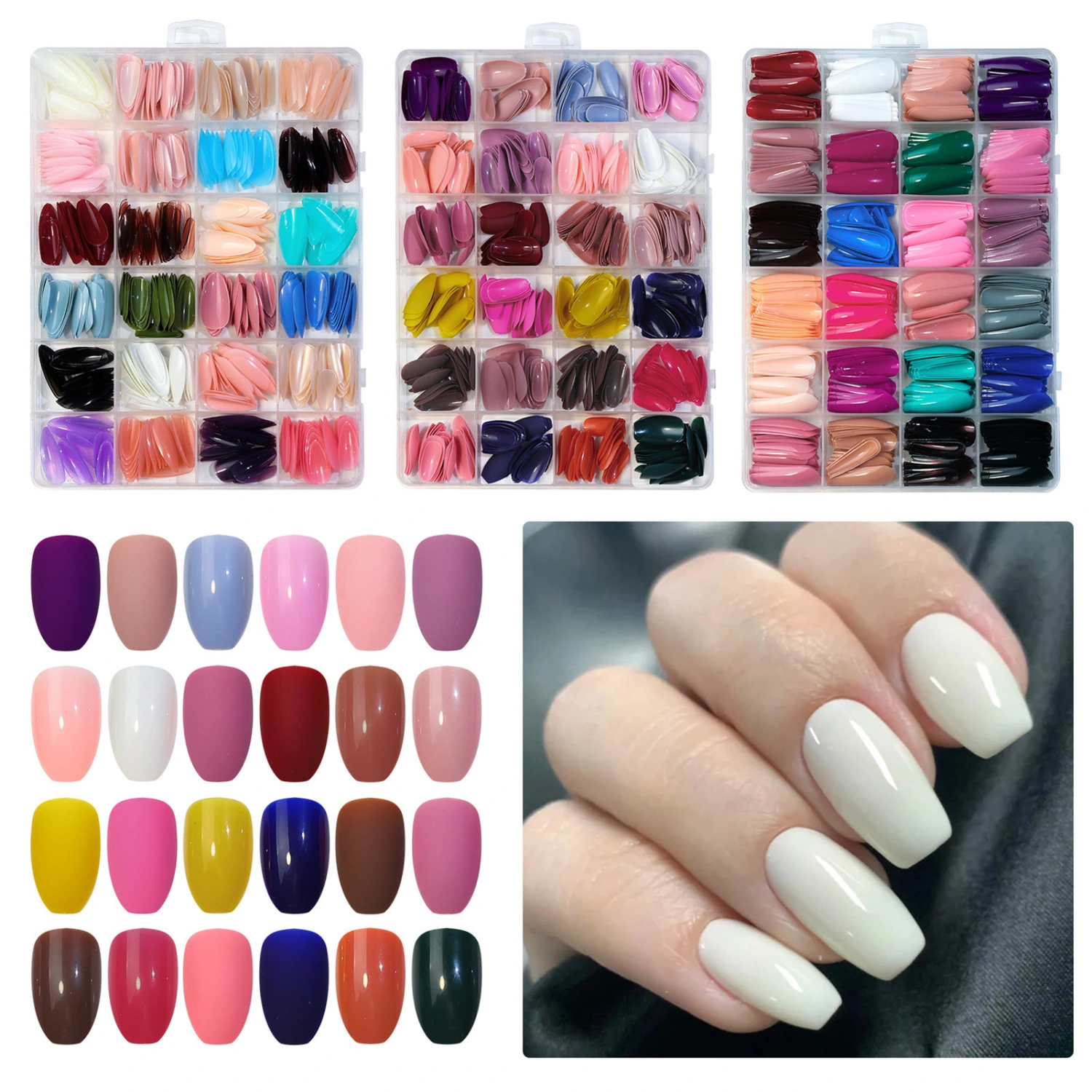 576Pcs/Box Fake Nails Easy to Paste Removable Short Medium Length Long Acrylic Matte Press on Nails Nail Salon Accessories