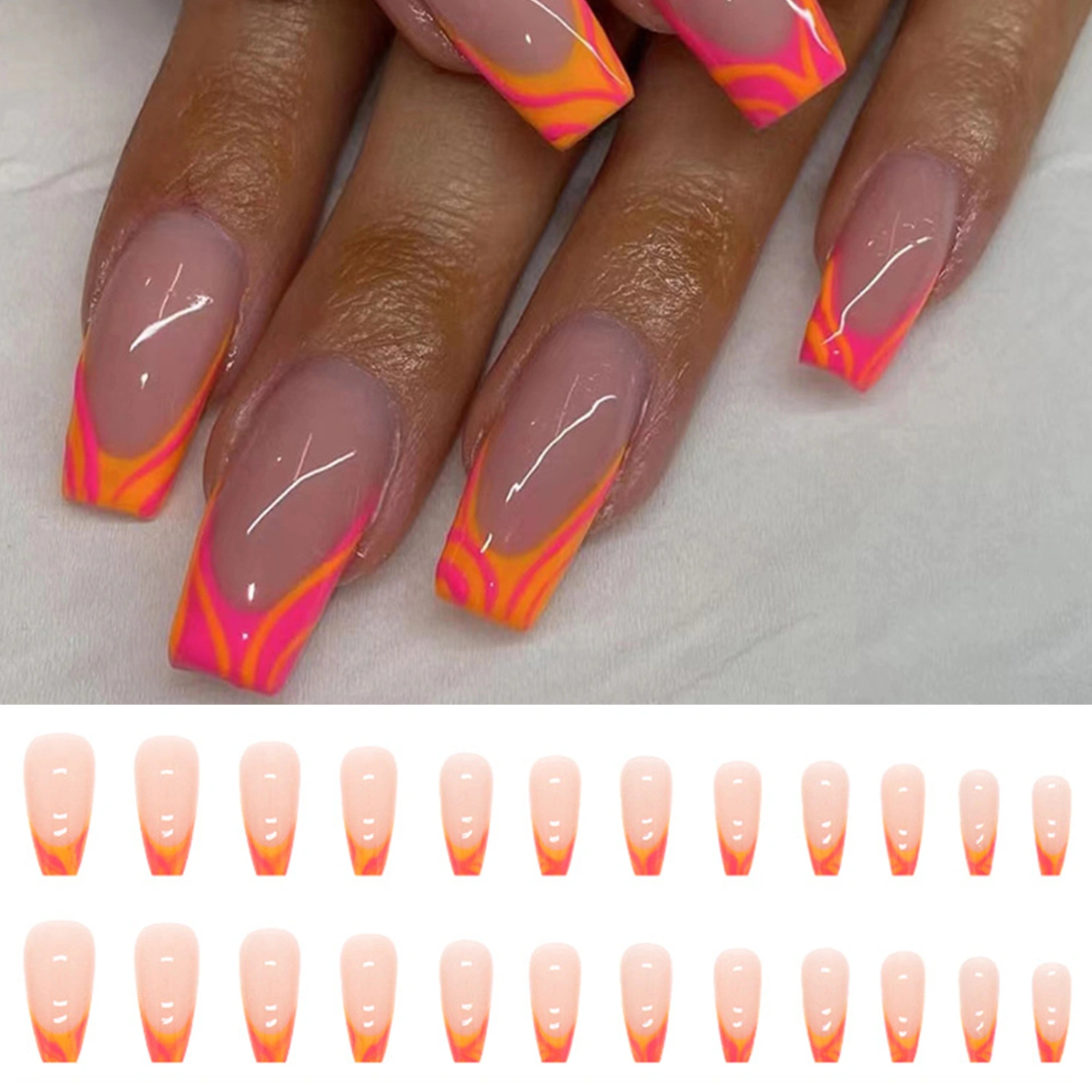 1 Set Fake Nails Ultra-thin Harmless Removable Full Cover Easy to Apply Decorative Resin Mid-length Simple Smudged False Nails Decor Nail Supplies