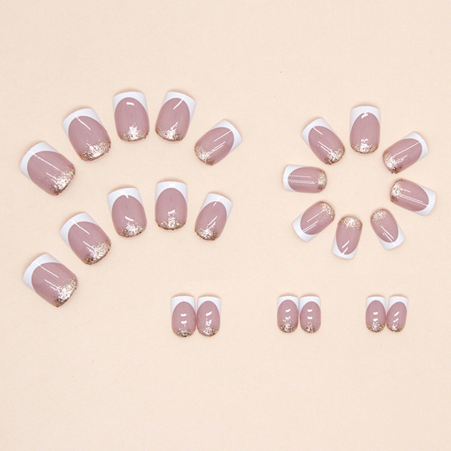 24Pcs Press on Nails Glitter Dual-colors Square Short Removable Nail Extension French Style Women Girls Fake Nails Salon Home Use