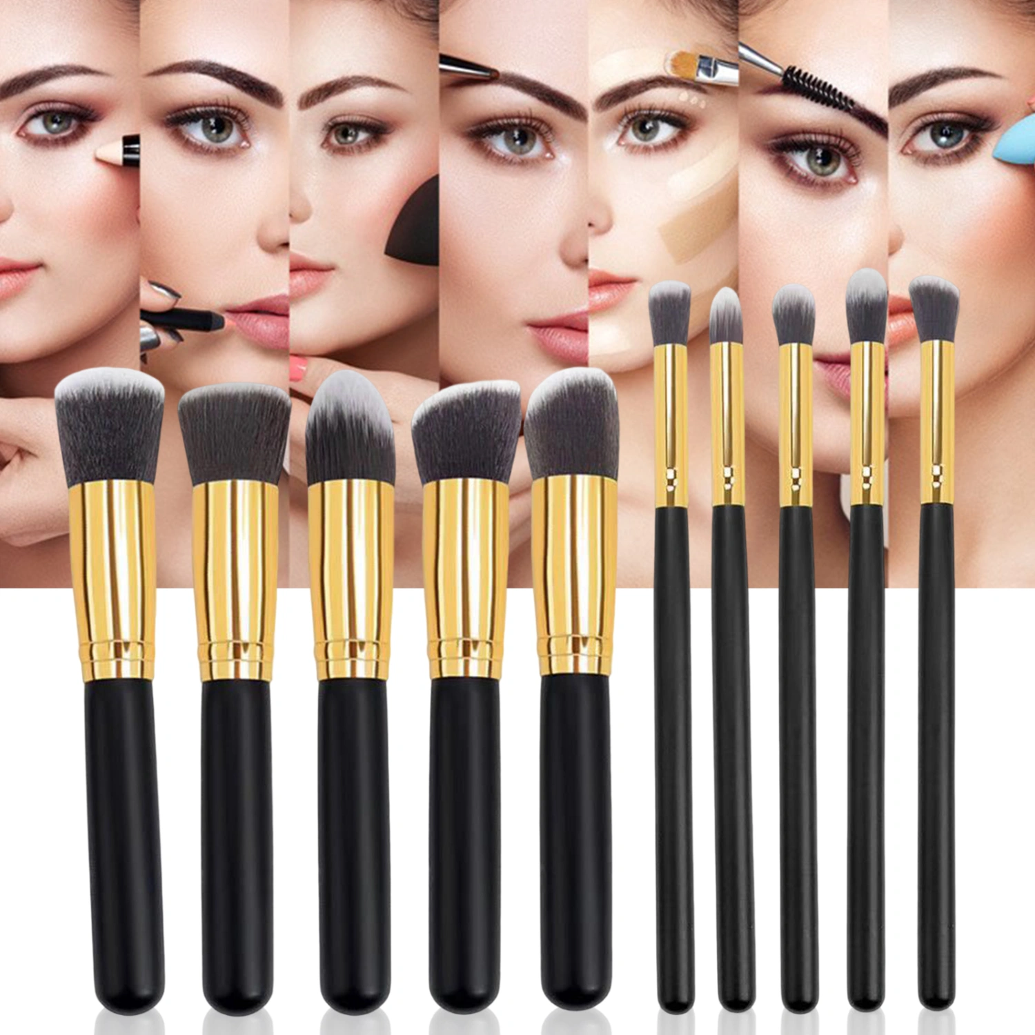 10Pcs Makeup Brush Set Lint-free Dense Bristles Soft Powder Foundation Contour Blush Concealer Brushes Kit for Women