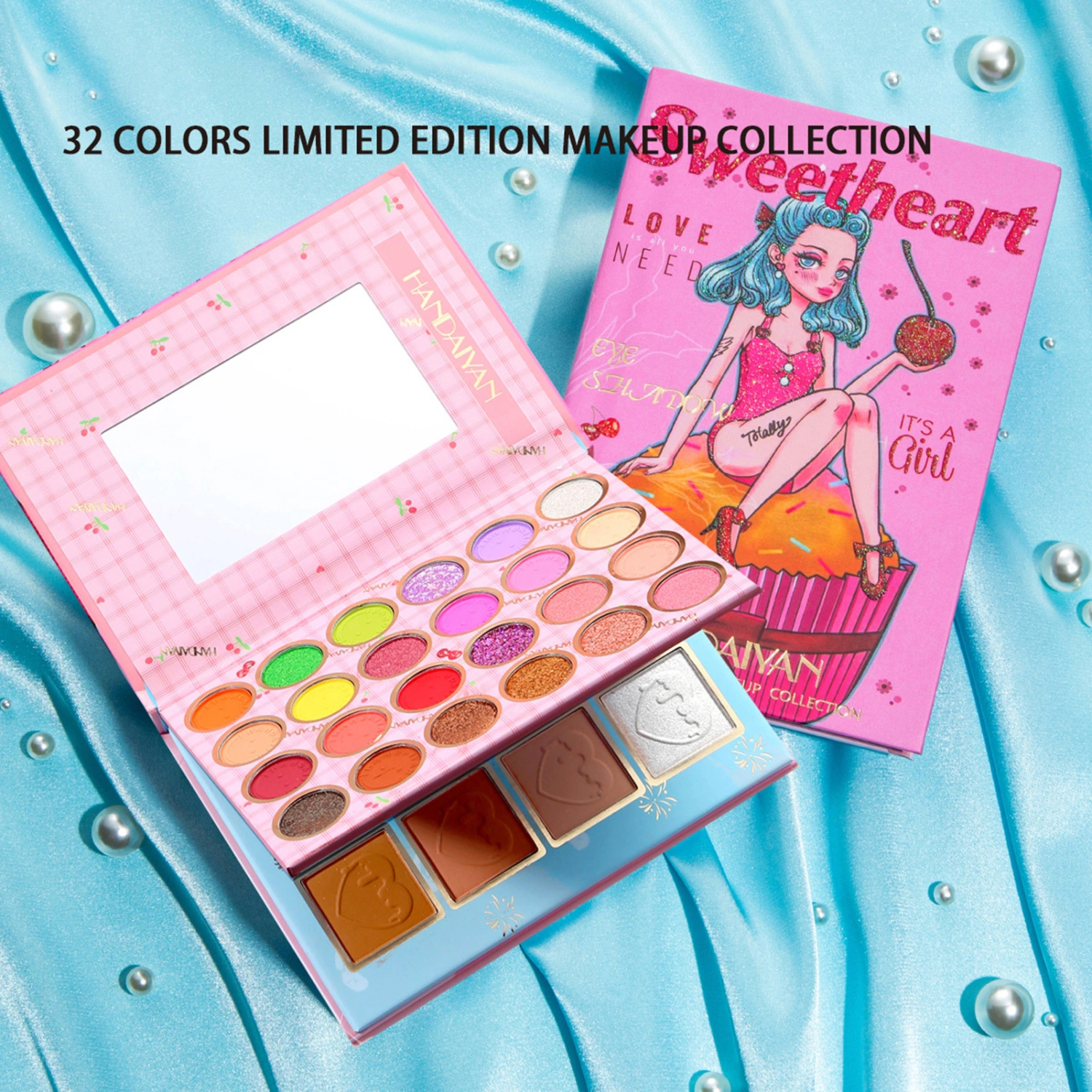32 Colors Eyeshadow Palette Fine and Smooth Long Lasting Pearly Matte Glitter Eye Shadow Face Blusher Highlight Palette Makeup Set