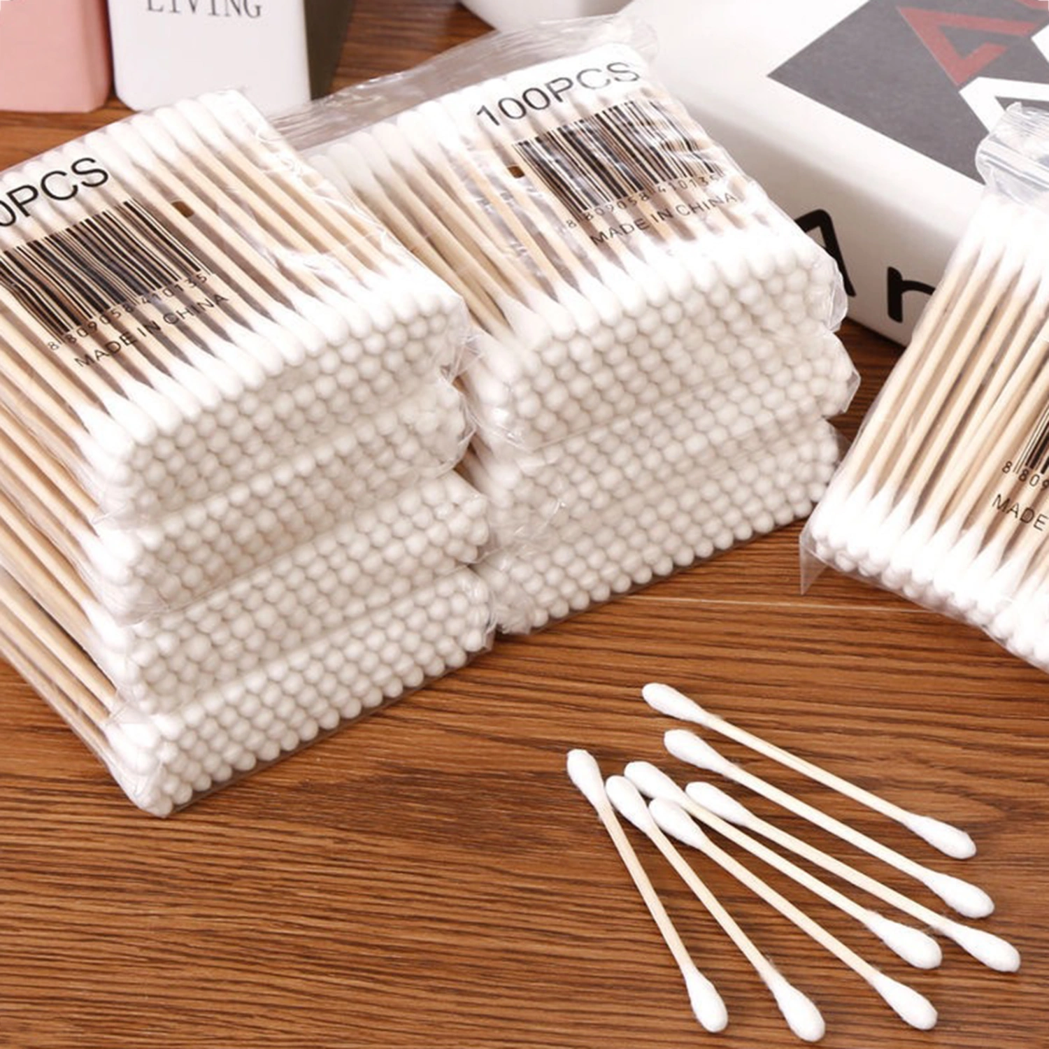 800Pcs/Bag Makeup Swabs Gentle Double Heads Pet Care Wooden Cotton Sticks Absorbent Cleaning Swabs for Daily Life