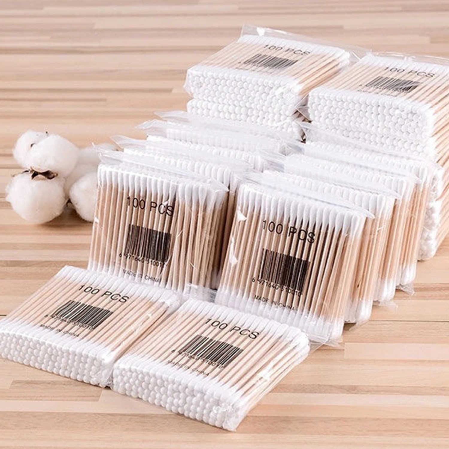 800Pcs/Bag Makeup Swabs Gentle Double Heads Pet Care Wooden Cotton Sticks Absorbent Cleaning Swabs for Daily Life