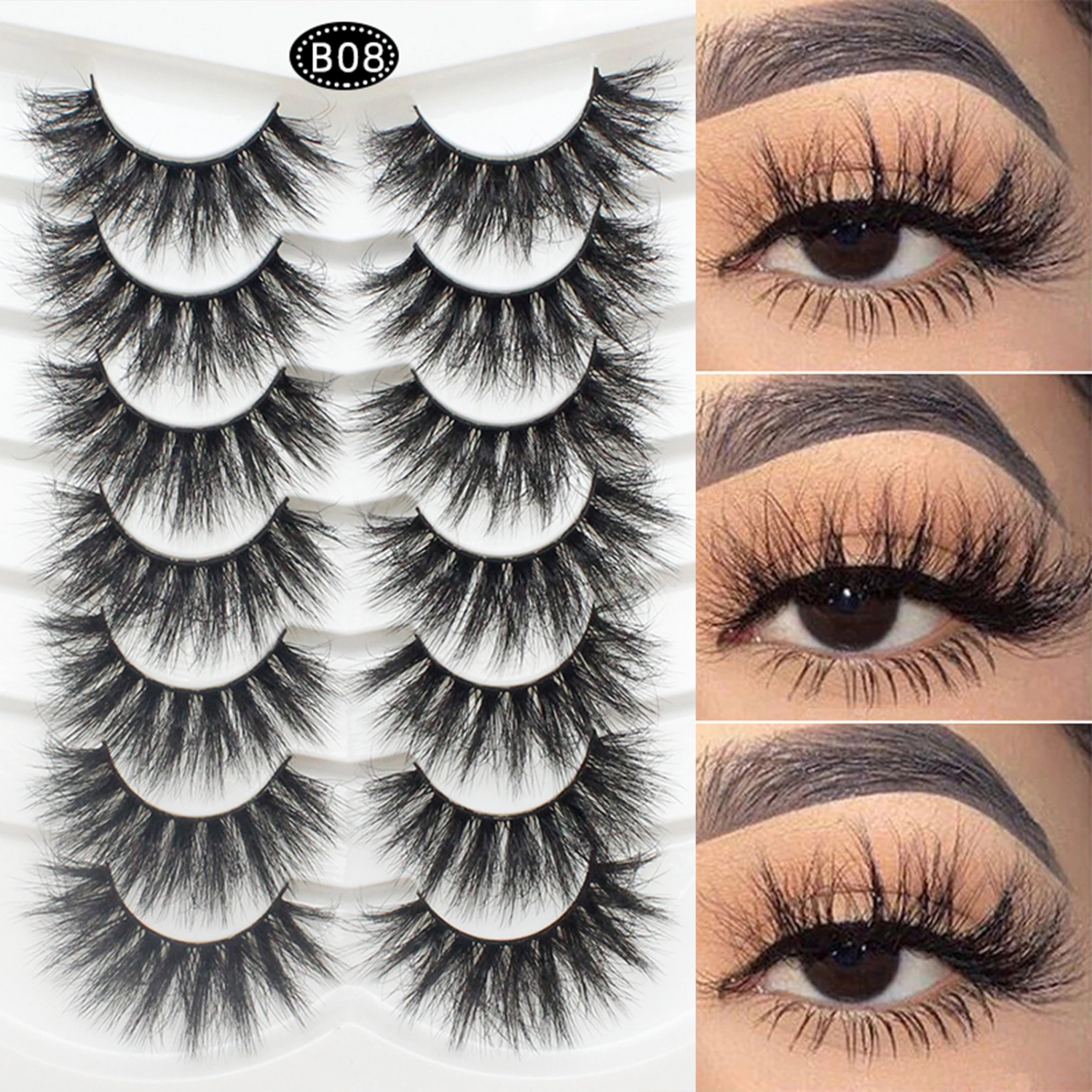 7 Pairs False Eyelashes Natural 3D Effect Soft Thick Waterproof Eyes Make Up Long Lasting Fluffy Fake Eyelashes Make Up