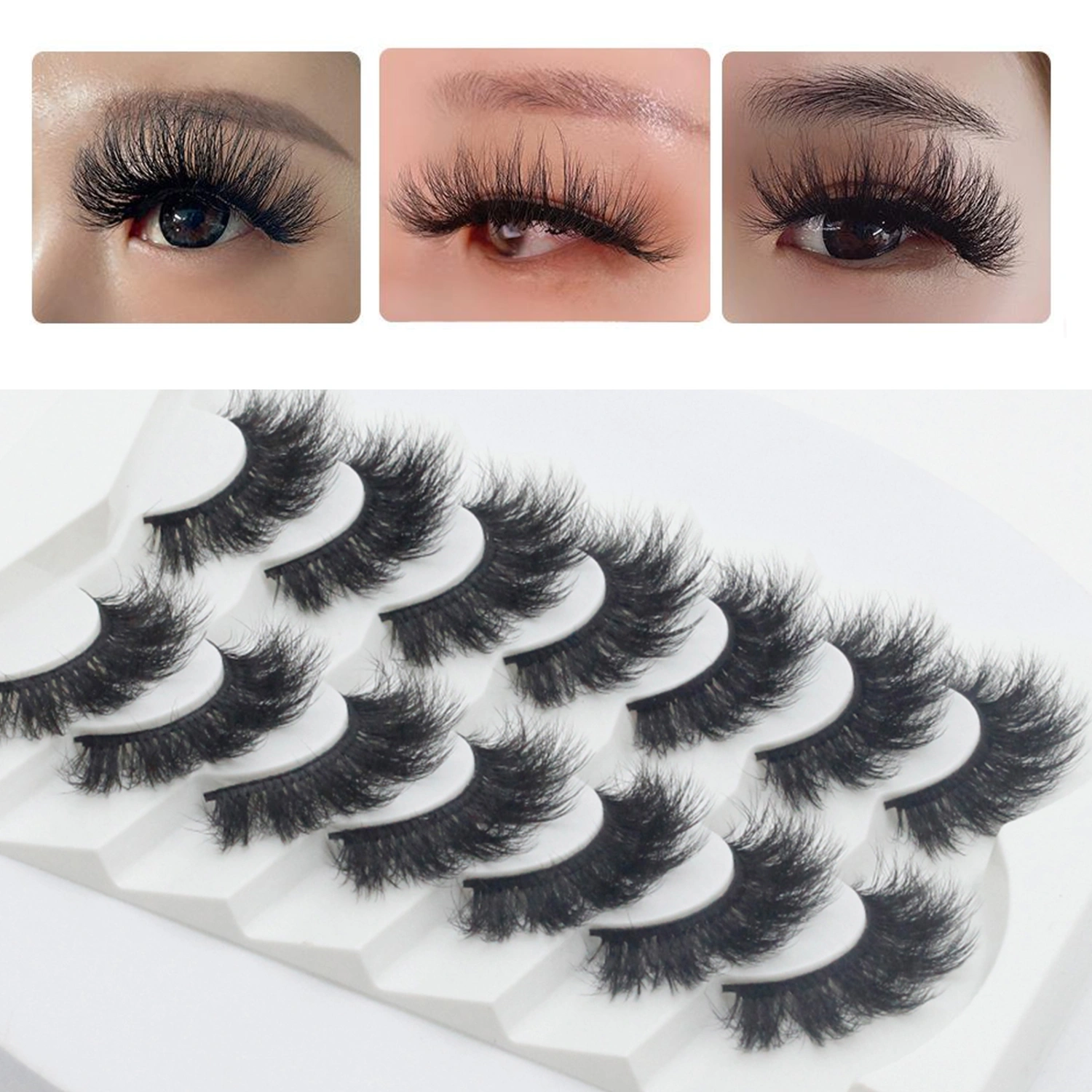7 Pairs False Eyelashes Natural 3D Effect Soft Thick Waterproof Eyes Make Up Long Lasting Fluffy Fake Eyelashes Make Up