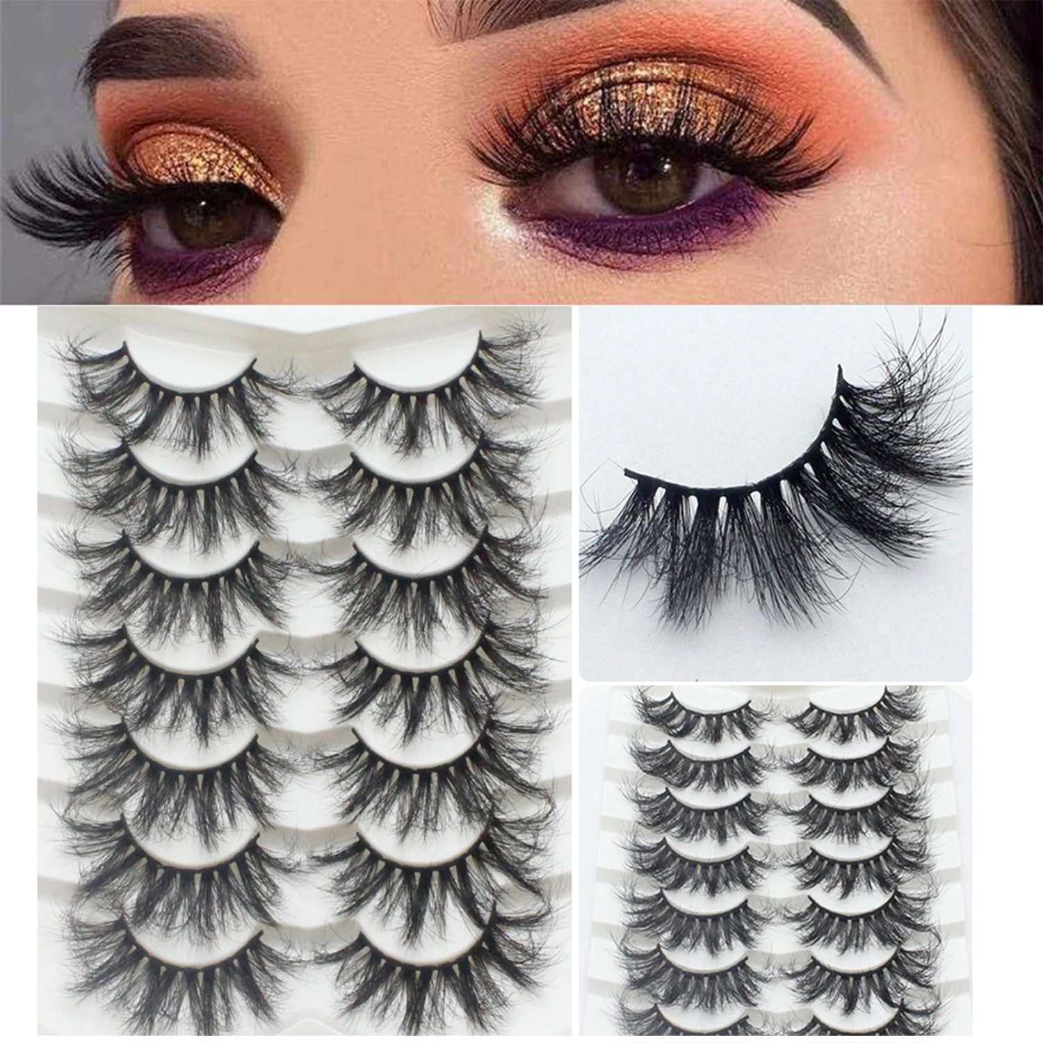 7 Pairs False Eyelashes Natural 3D Effect Soft Thick Waterproof Eyes Make Up Long Lasting Fluffy Fake Eyelashes Make Up
