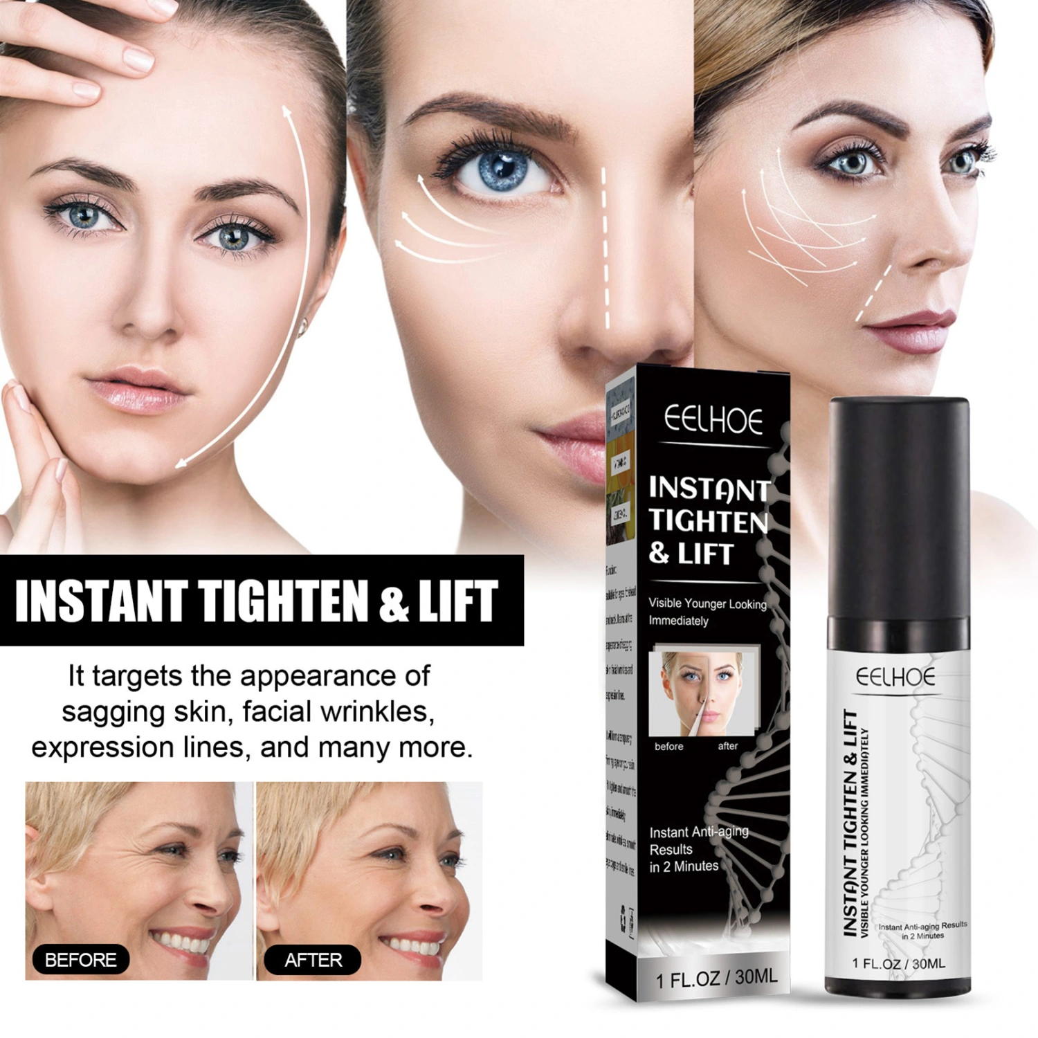 30ML Face Serum Anti-Aging Anti-wrinkle Easy to Absorb Brighten Skin Color Lighten Spots Reduce Fine Lines Gentle Skin Tightening Lifting Serum Skin Care