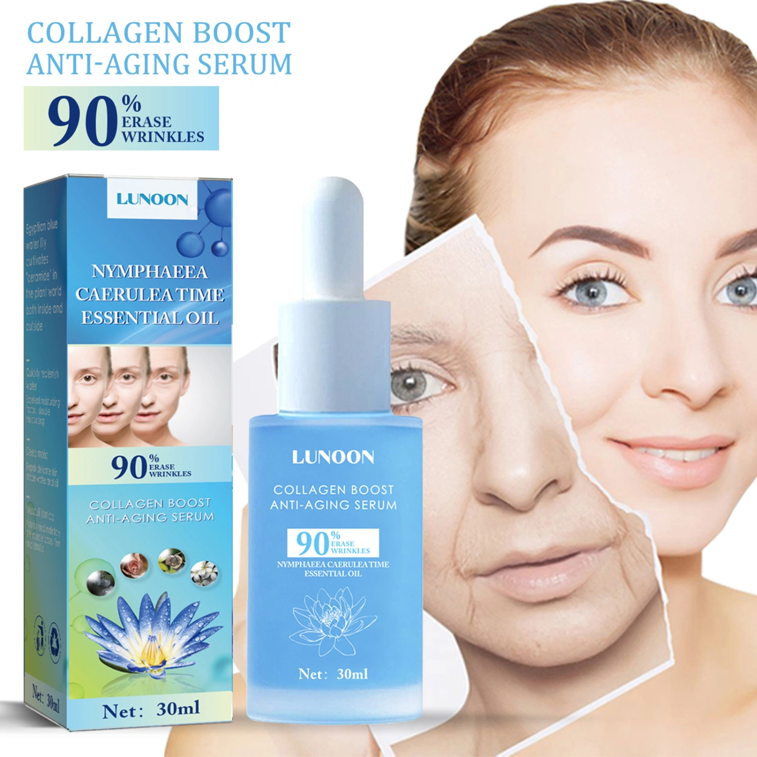 30ml Fine Line Essence Delicate Easy to Absorb Alcohol-free Natural Non-irritating Shrink Pores Deep Penetration Collagen Boost Anti-aging Essence for Home