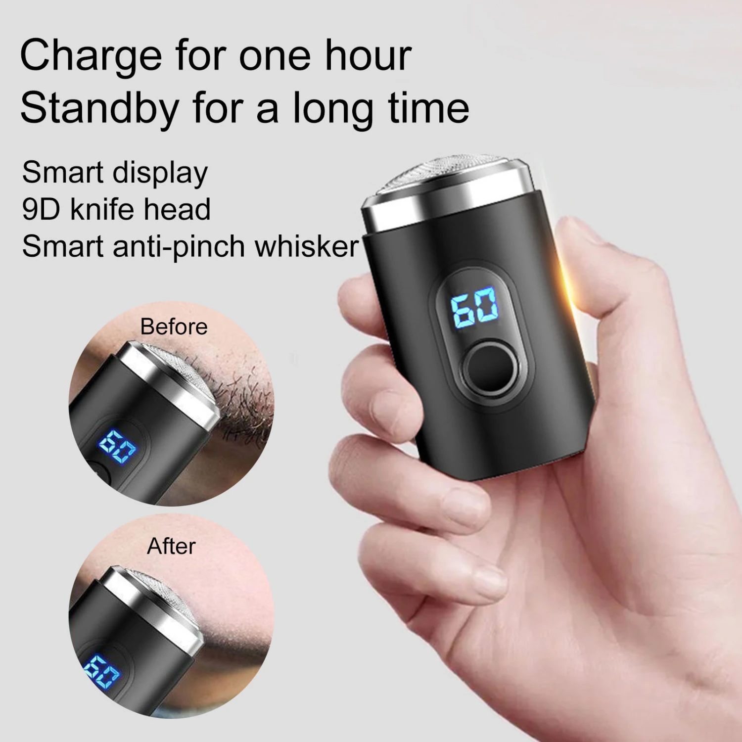 Travel Electric Shaver Pocket Size Quick Charging Low Noise Sharp Blade Digital Display Beard Shaving Battery Powered Men Mini Electric Shaver Razor
