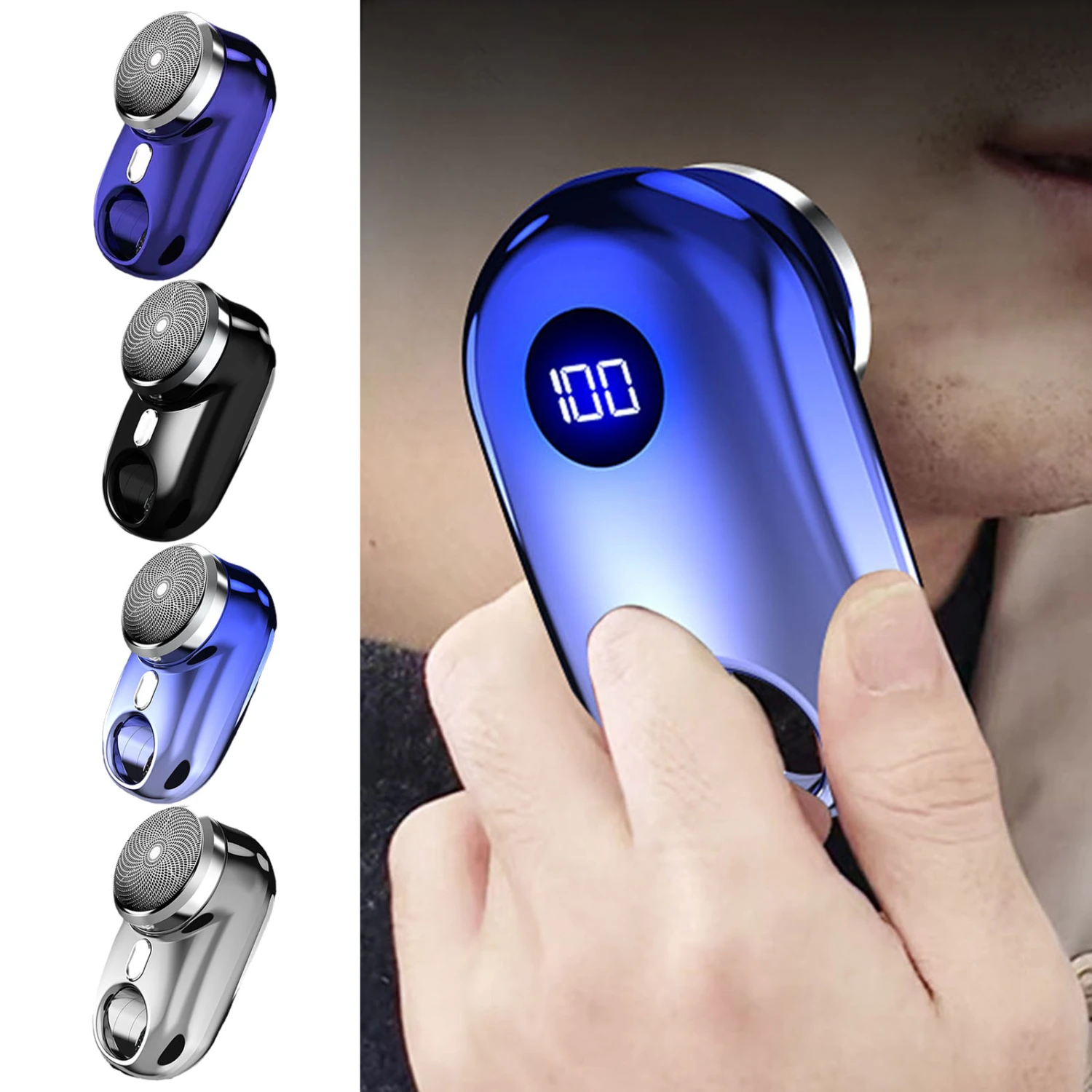 1 Set Electric Shaver Washable Low Noise Rechargeable Power Level Display Portable Trimming Grooming Men Electric Mini Razor Home Supply