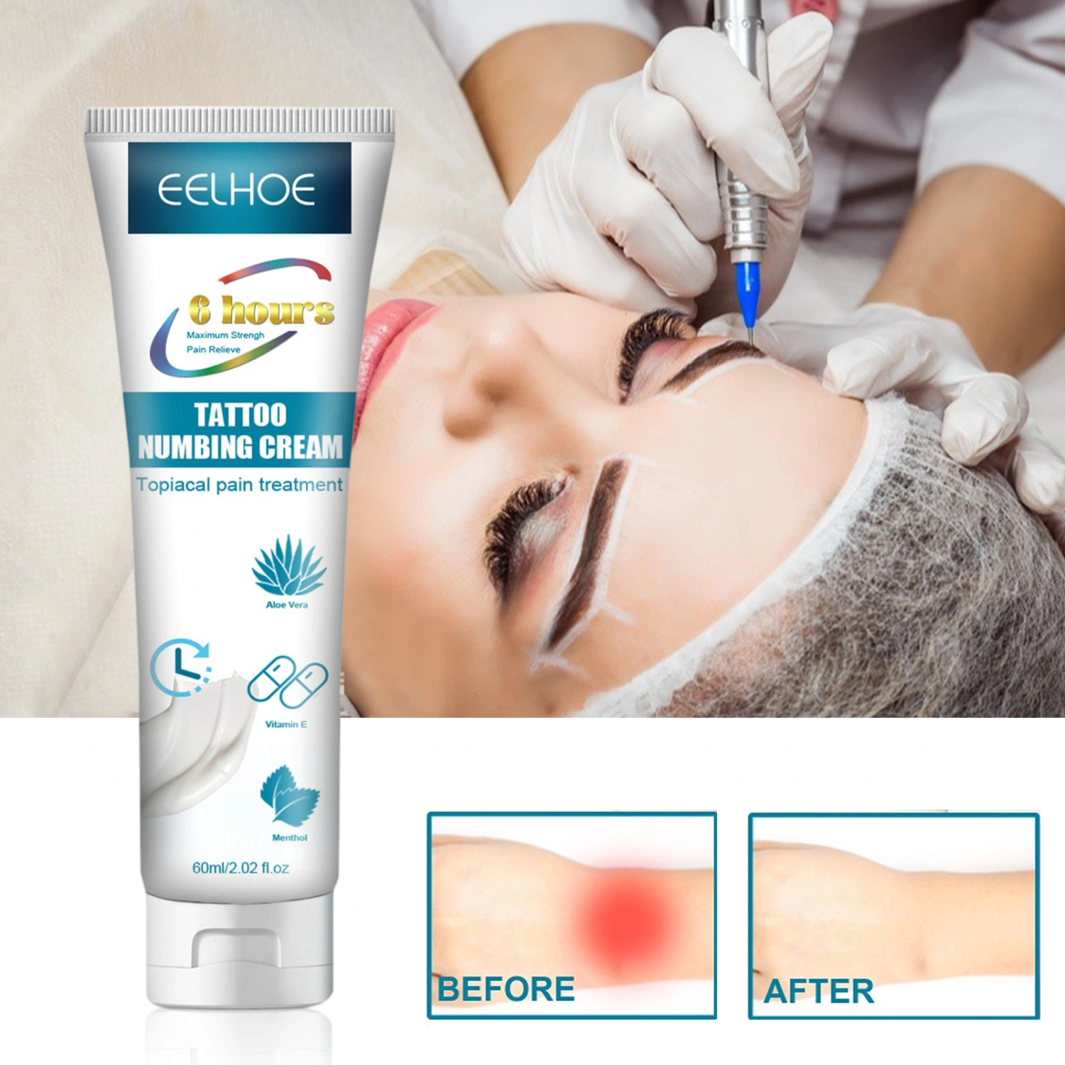 60ml Tattoo Numbing Cream Effective Simple Operation Painless Temporary Tattoo Removal Numbing Cream for Professional Use 