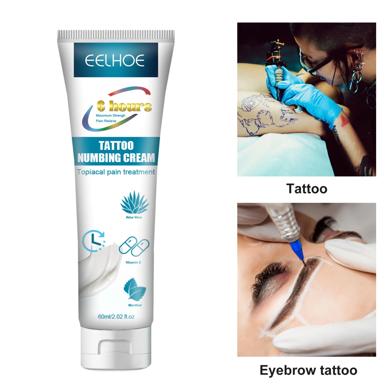 60ml Tattoo Numbing Cream Effective Simple Operation Painless Temporary Tattoo Removal Numbing Cream for Professional Use 